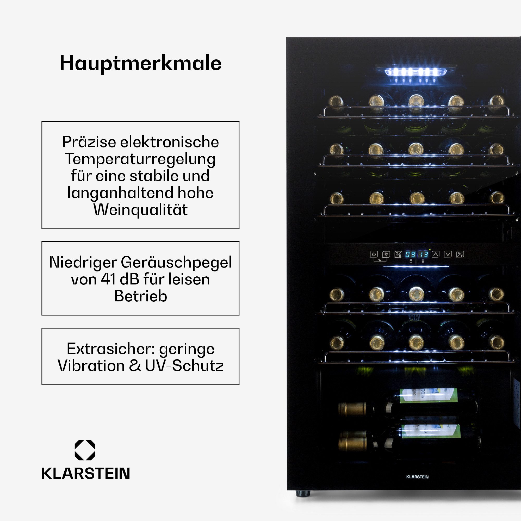 Klarstein Weinkühlschrank Shiraz 29 Duo Weinkühlschrank 2 Zonen 29 Flaschen 80L 5-22°C Touch, für 29 Standardflaschen á 0,75l,2 Zonen Wein Flaschenkühlschrank Weintemperierschrank Weinschrank