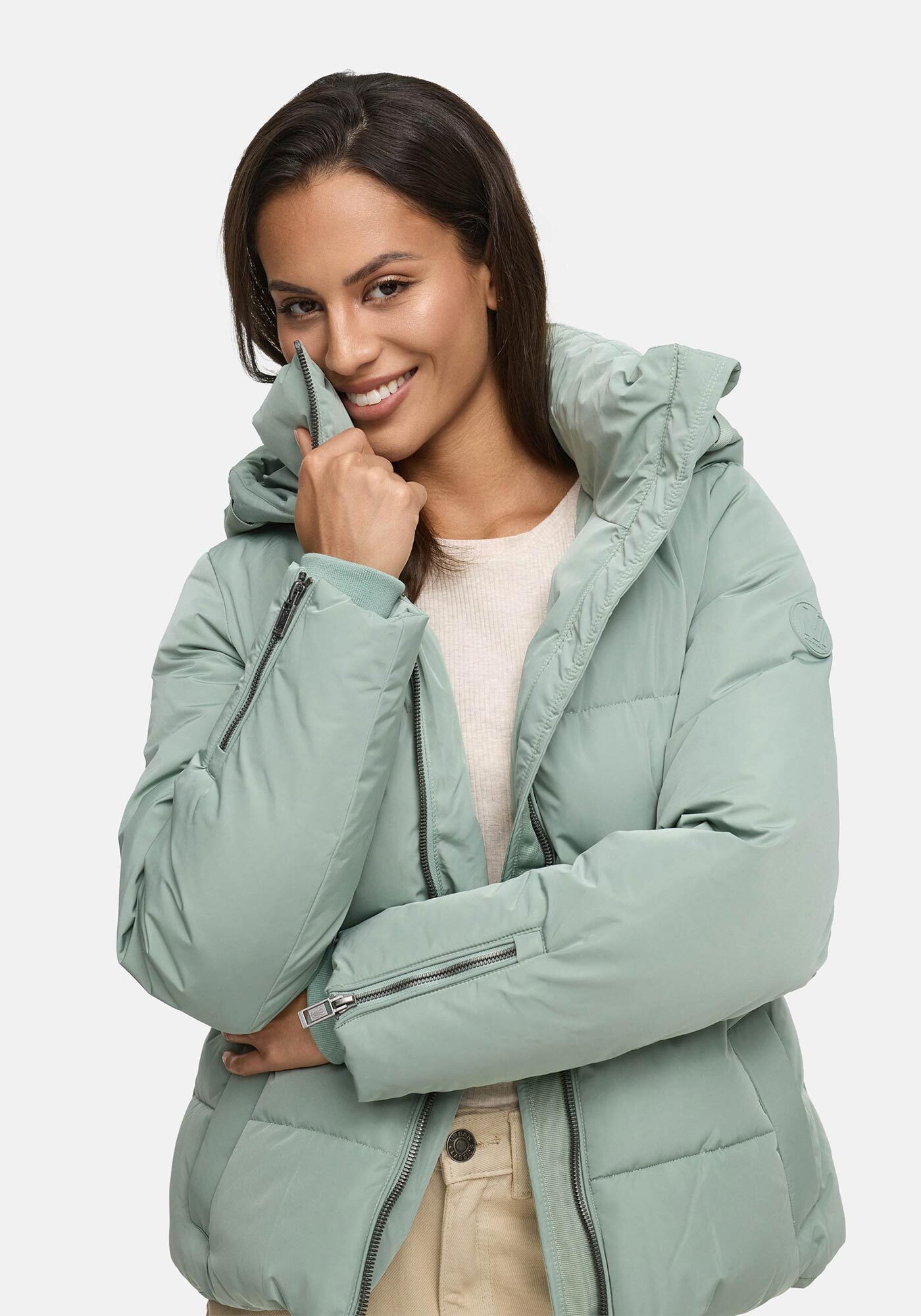 Marikoo Winterjacke Aleynaa mit extra hohem Kragen und elastischem Taillengürtel