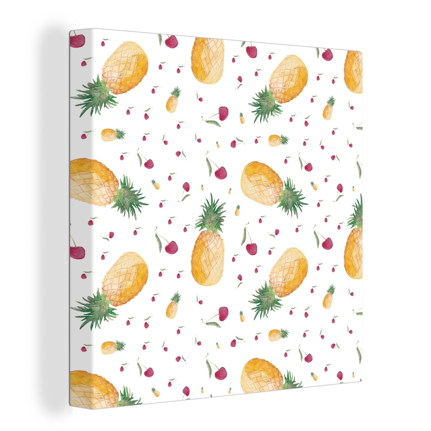OneMillionCanvasses® Leinwandbild Ananas - Kirschen - Aquarelle, (1 St), Leinwand Bilder für Wohnzimmer Schlafzimmer