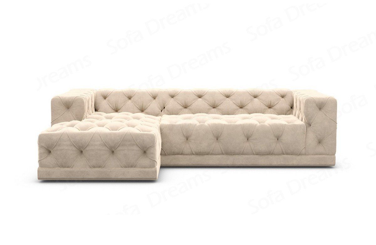 Sofa Dreams kurz Samtstoff Sofa Form Stil Stoffsofa, Chesterfield Ecksofa beige02 Designer Palma Loungesofa, Polster L