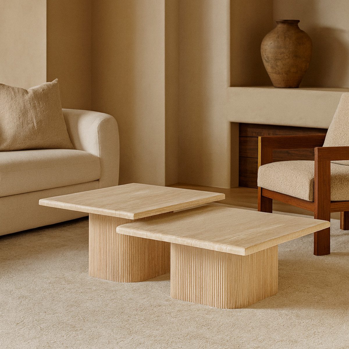 alesvelt Couchtisch Set Alviano Travertin Tischplatten günstig online kaufen