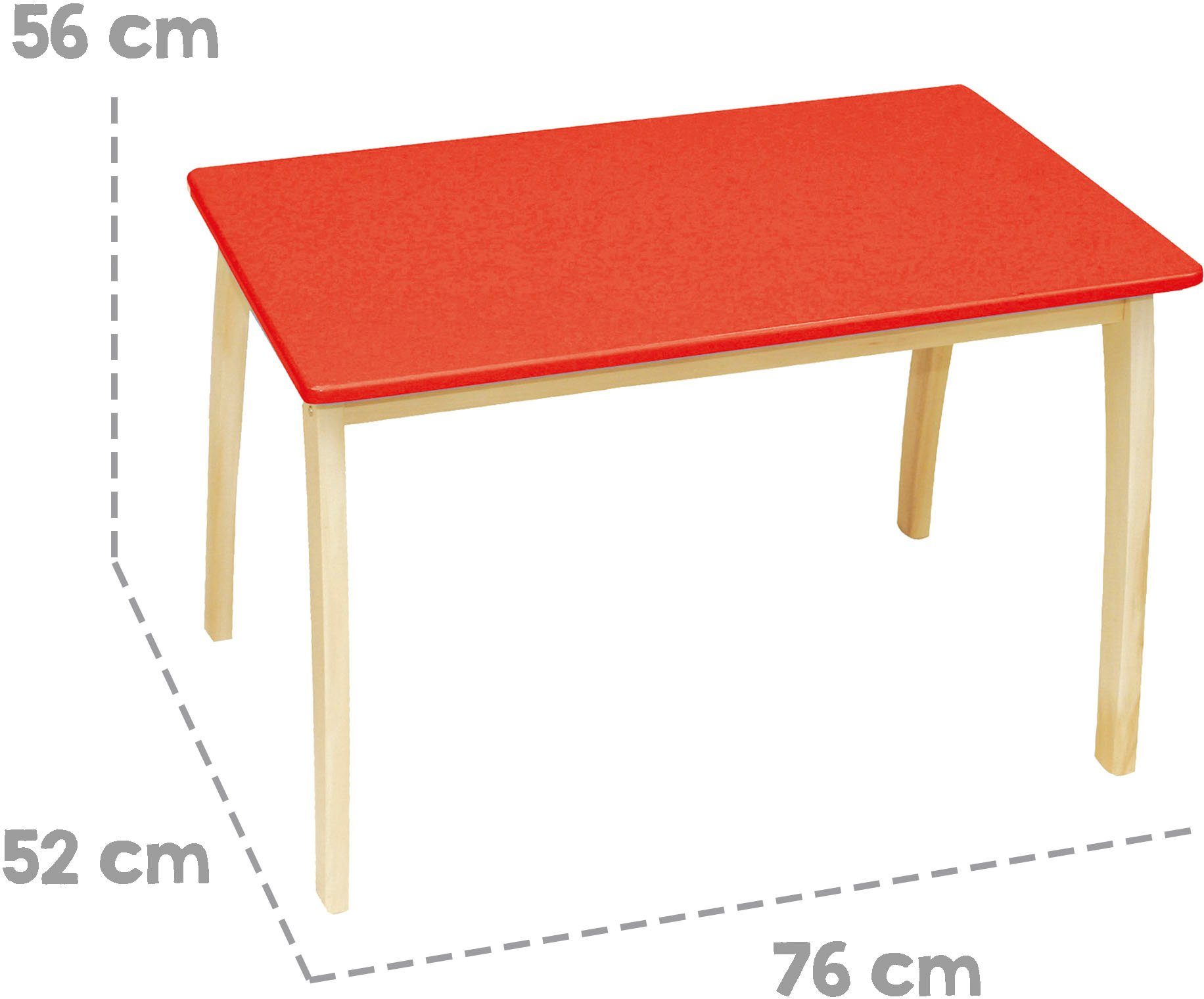 roba® Kindertisch mit farbig Tischplatte, orange rot lackierter