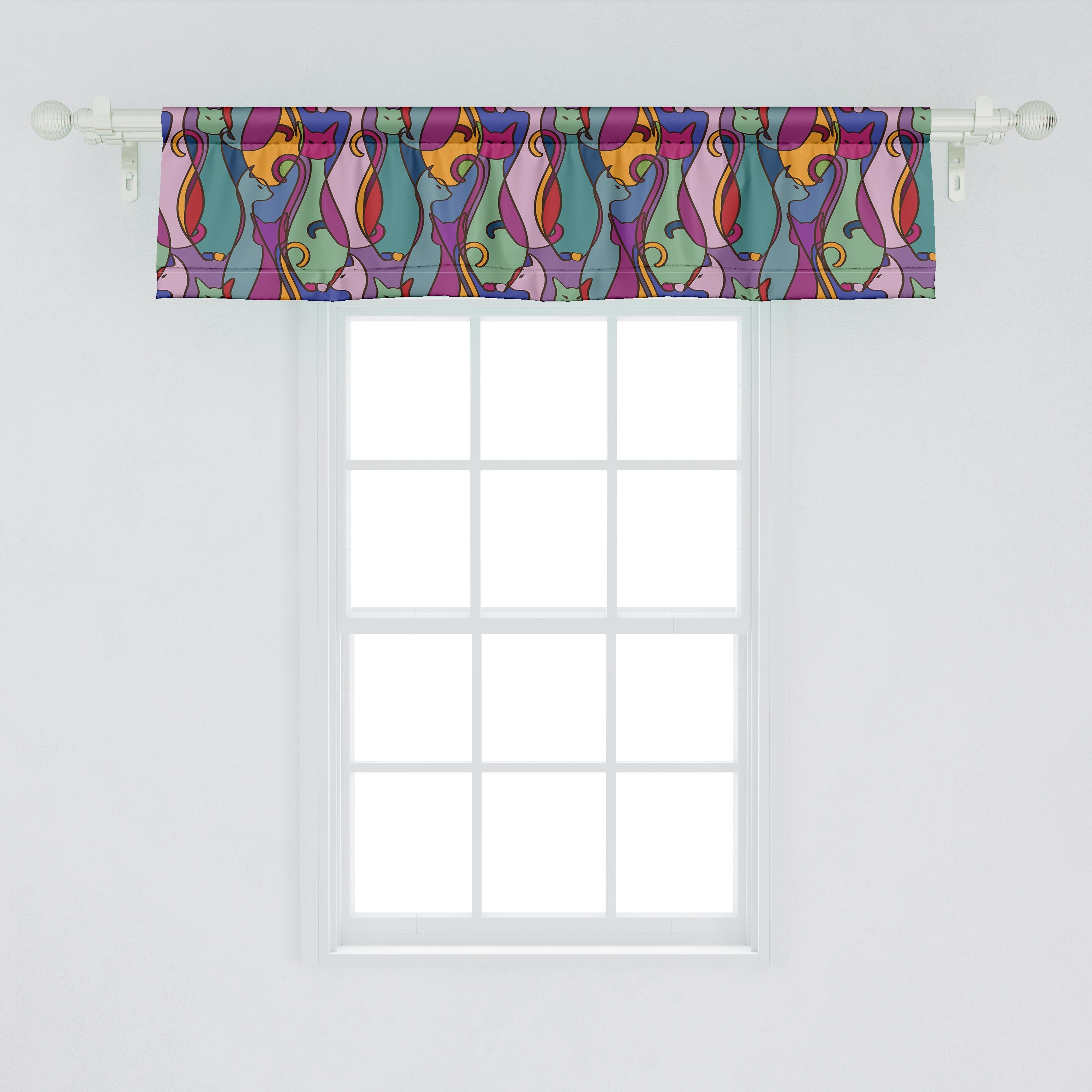 Küche Vorhang Stangentasche, mit Volant Microfaser, Abakuhaus, geometrische afrikanische Dekor Scheibengardine für Katze Schlafzimmer