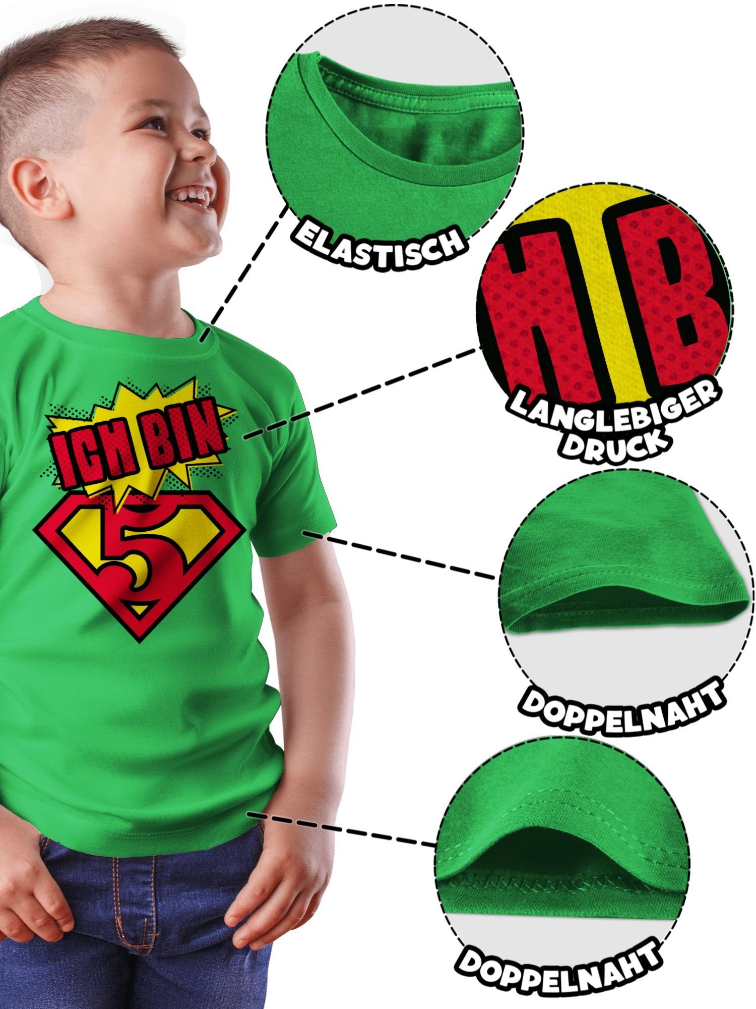 Shirtracer T-Shirt 5. fünf Superheld Geburtstag Grün 2 bin Ich