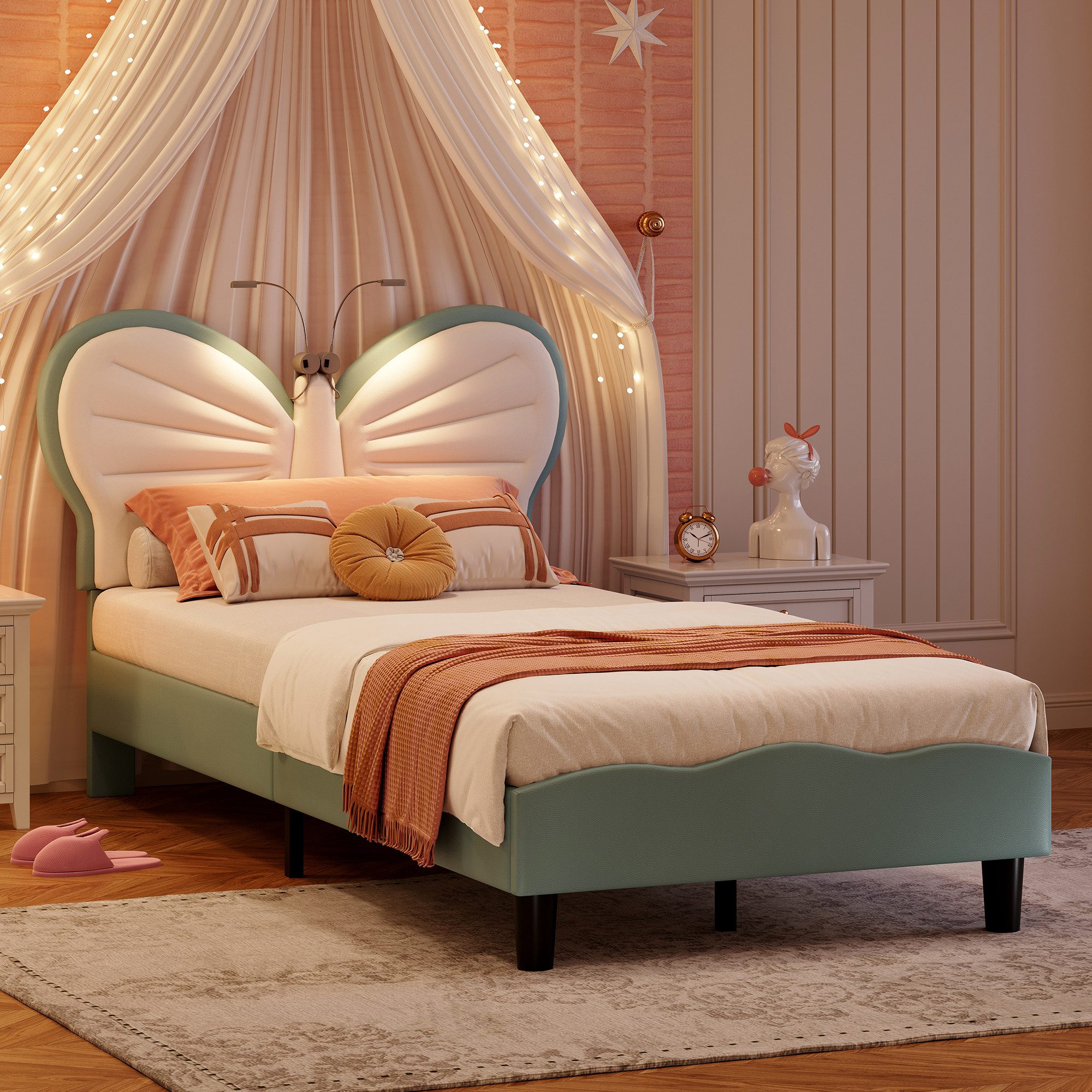 PXloue Polsterbett LED Beleuchtung Kinderbett Einzelbett Schleife am Kopfte günstig online kaufen
