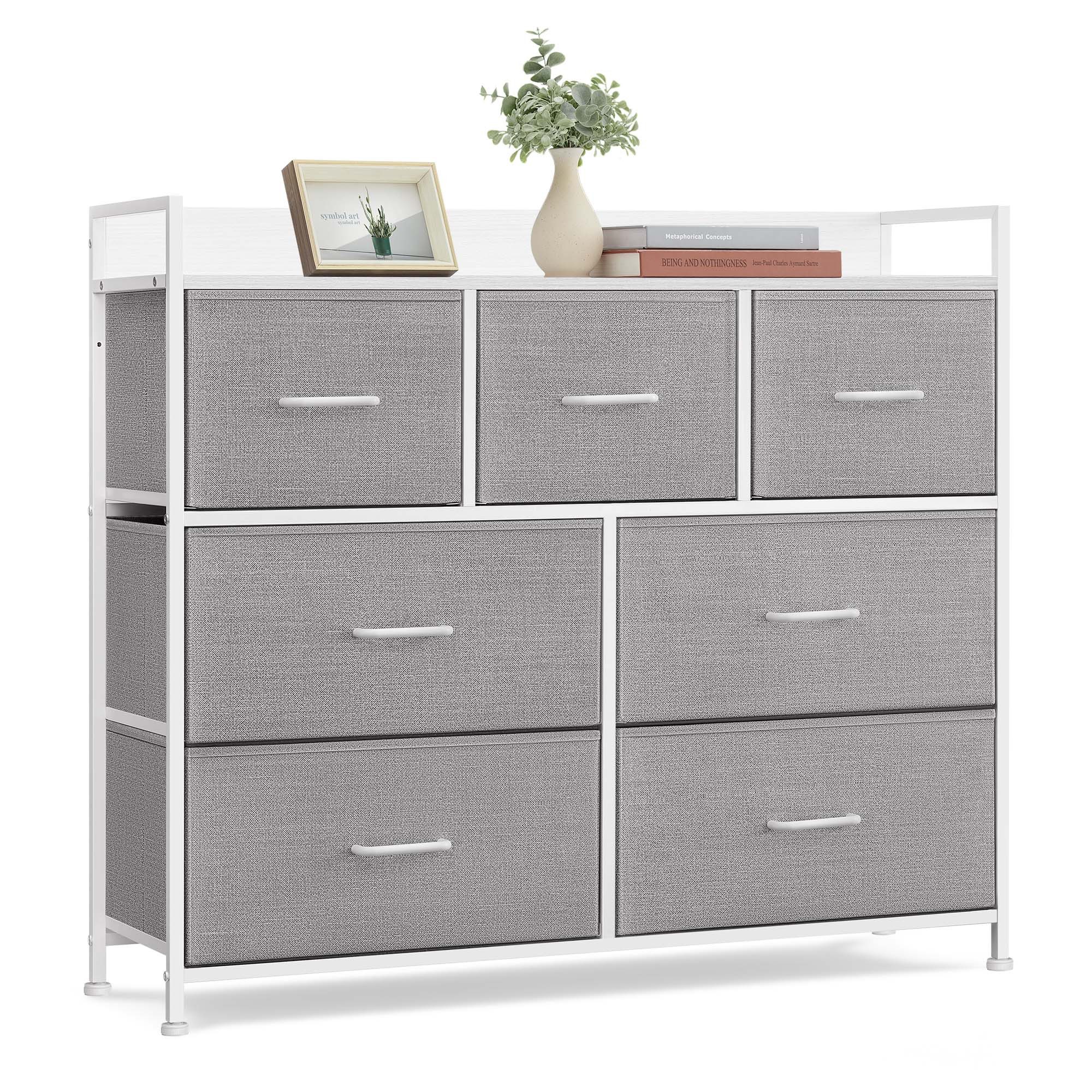 SONGMICS Kommode, Schrank, 7 Schubladen mit Griffen, Industrie-Design,98×85×28.5cm