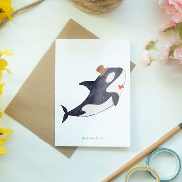 Mr. & Mrs. Panda Grußkarte Orca Zylinder - Weiß - Geschenk, Grußkarte, Meerestiere, Fest, Meer, Einzigartige Motive