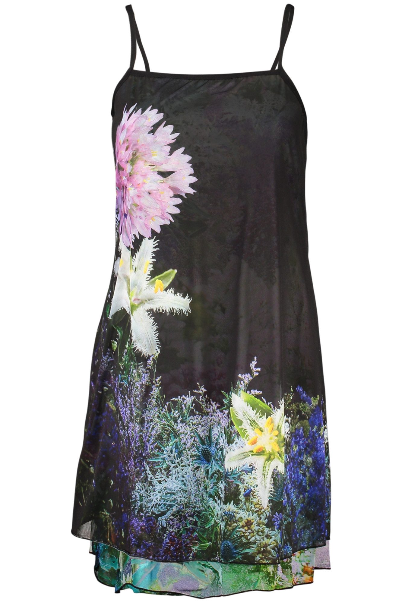 Desigual Partykleid Schwarzes Damenkleid mit Muster und dünnen Trägern – Elegant & Sty