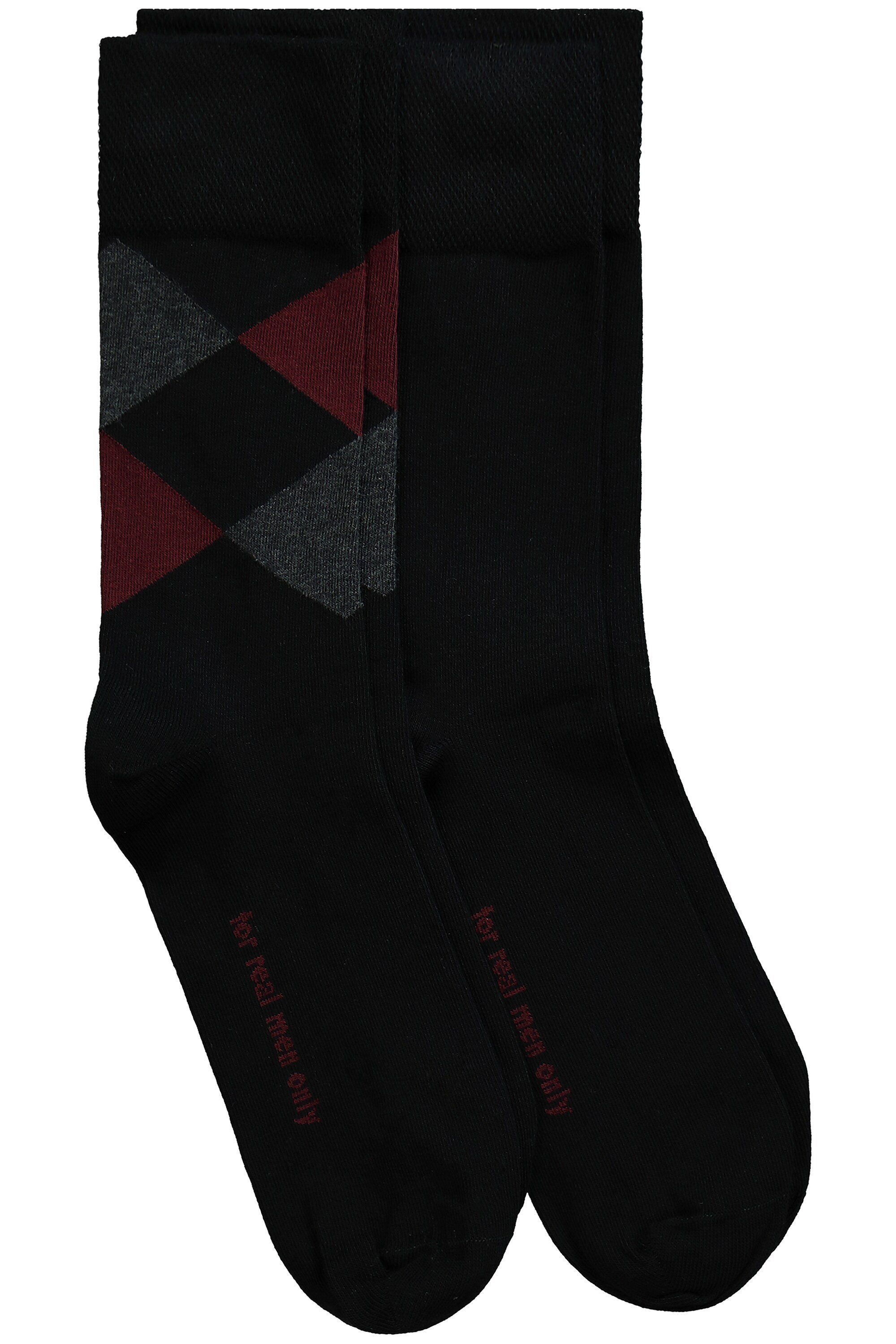 JP1880 Basicsocken Socken 2er-Pack dunkel weinrot Rauten-Muster Komfort-Bündchen (2-Paar)