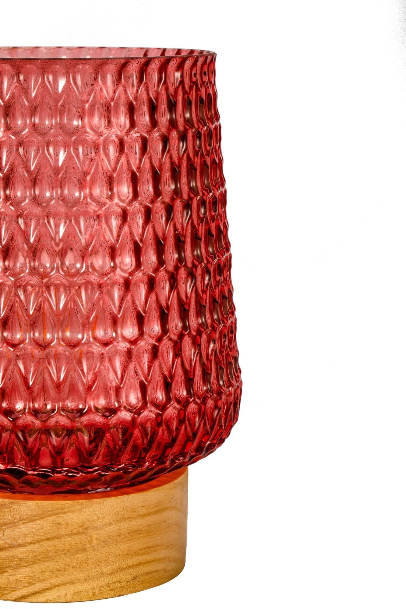 Pauleen LED Tischleuchte Rose Glamour mobile Rosa Glas/Holz, Leuchtmittel wechselbar, Warmweiß, E27, Timer Batterie