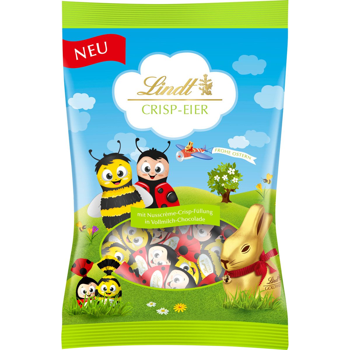 LINDT Schokolade, Lindt Crisp Eier Kids aus Vollmilchschokolade und Nusscreme 86g