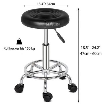 Loywe Drehhocker Rollhocker bis 150 kg, (Arbeitshocker höhenverstellbar 47-61 cm, Bürostuhl mit Rollen), 360° Drehbar, Ø34cm Praxishocker