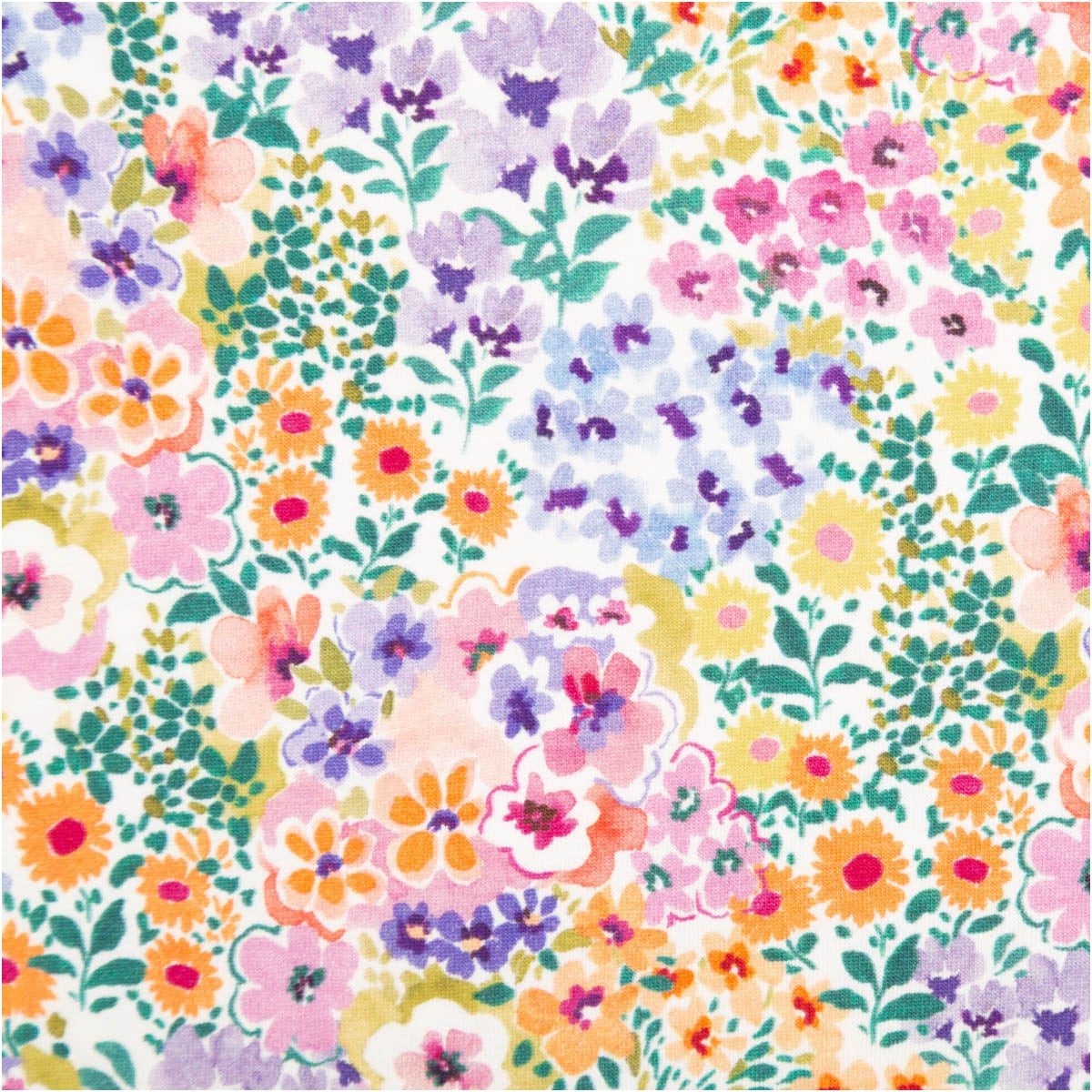 SCHÖNER LEBEN. Stoff Jersey Meterware Baumwolljersey Blumen Digitaldruck weiß bunt 148cm, allergikergeeignet,atmungsaktiv,pflegeleicht,Digitaldruck