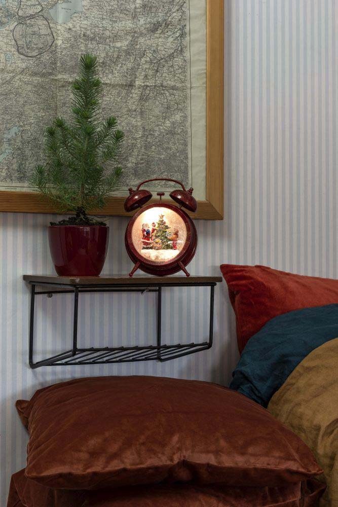 KONSTSMIDE LED Laterne Wecker integriert, Weihnachtsliedern Weihnachtsdeko 8 LED Warmweiß, 5h mit mit Weihnachtsmann klassischen Kind, mit fest Timer, wassergefüllt, und rot