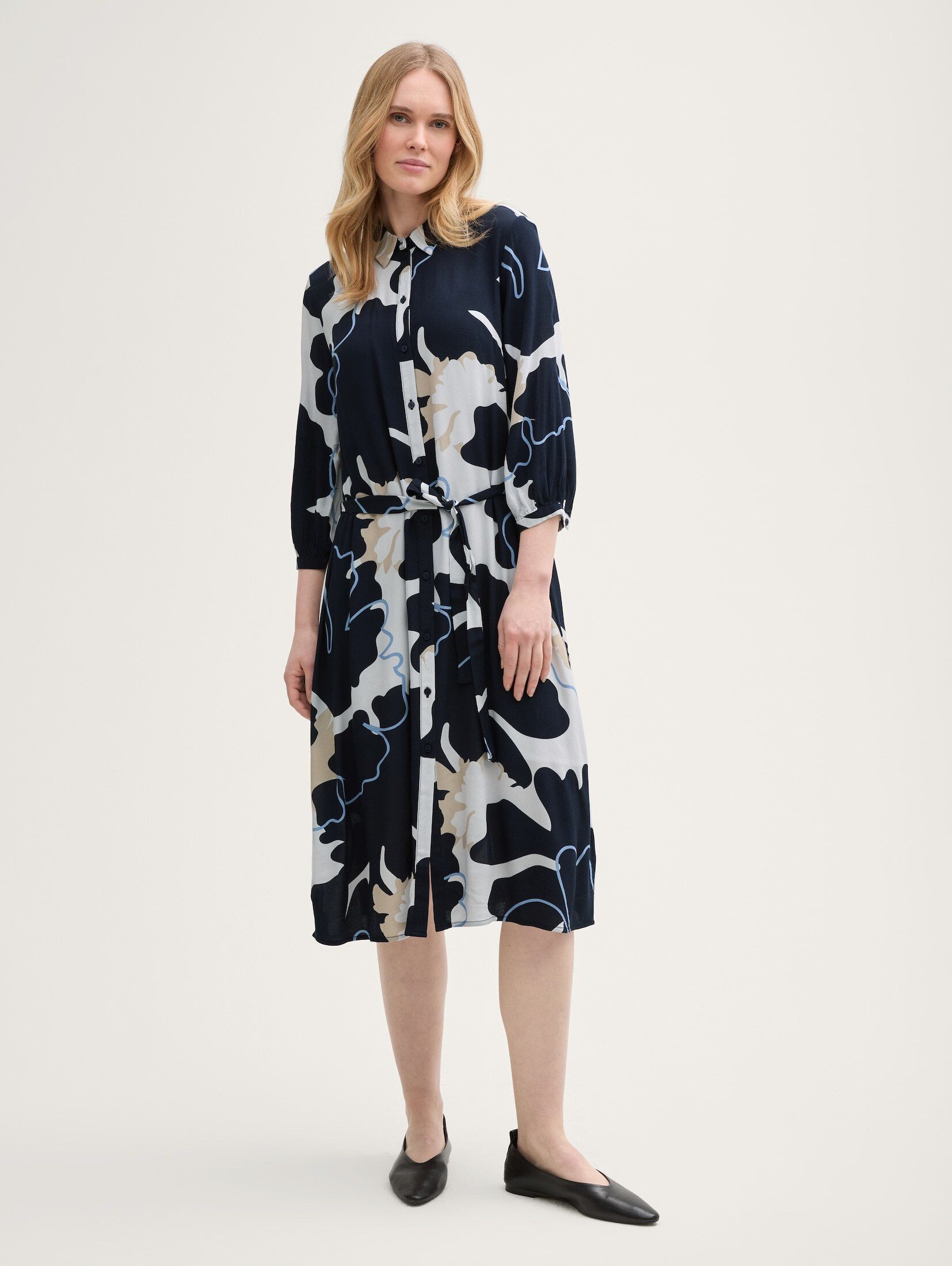 Sommerkleid Midi-Blusenkleid mit Gürtel