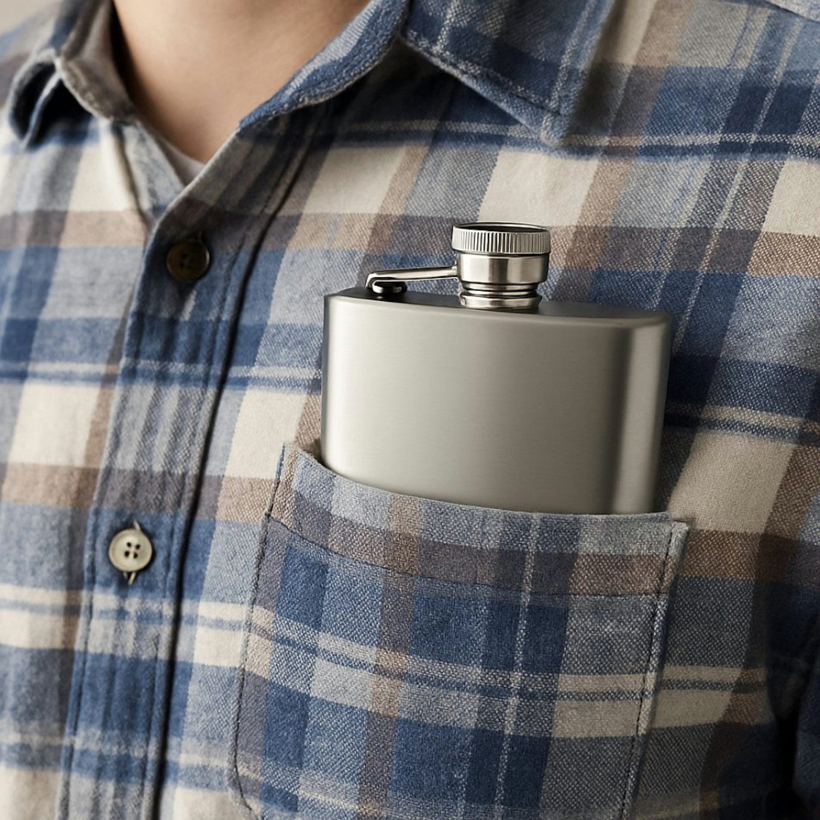 Koopman Flachmann Taschenflasche Trinkflasche Whiskyflasche Spirituosenflasche Edelstahl, 200ml, Schraubdeckel, 12,5x9x2cm, Schlicht, Zeitlos