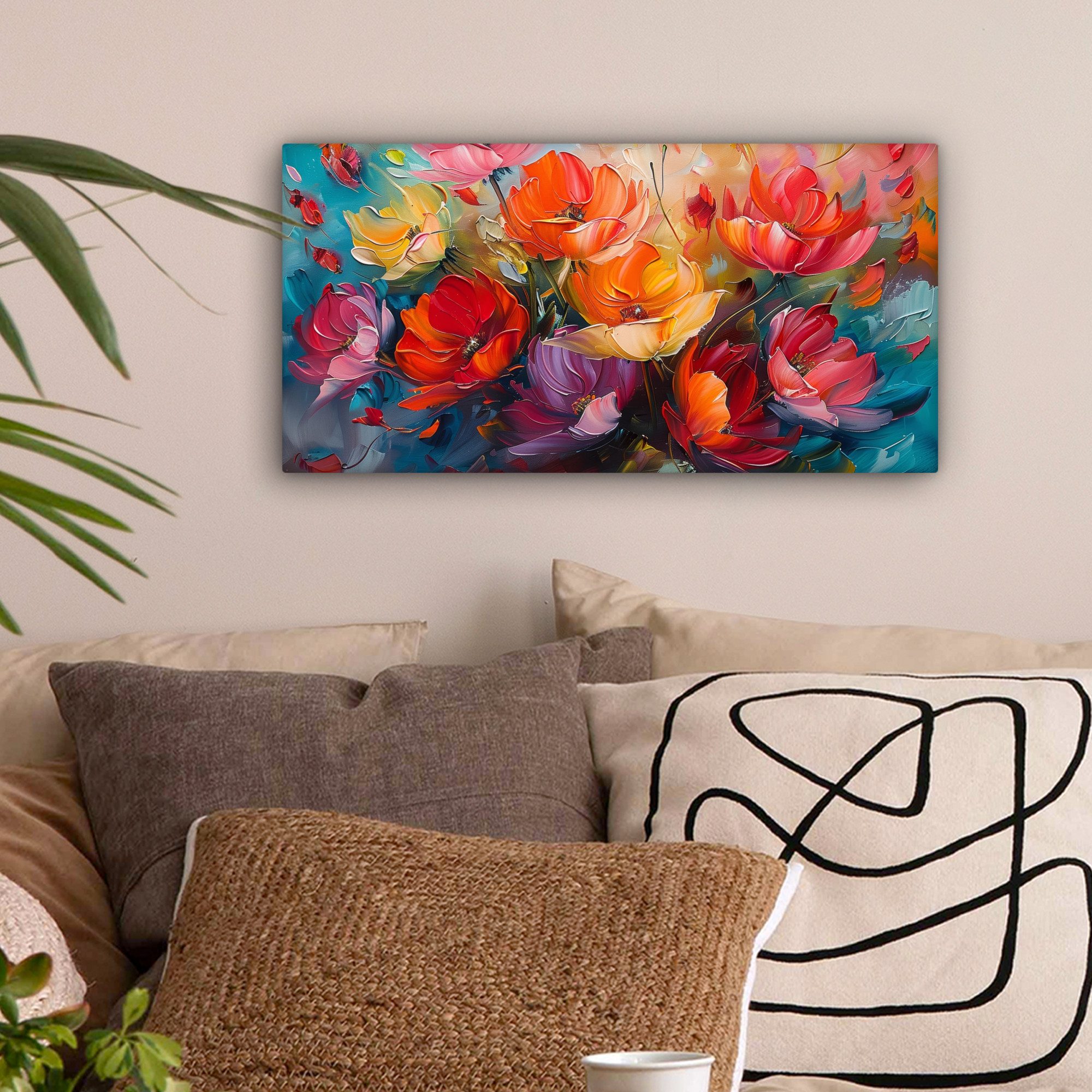 OneMillionCanvasses® Leinwandbild Panorama Blumen - Bunt - Malerei - Abstra günstig online kaufen