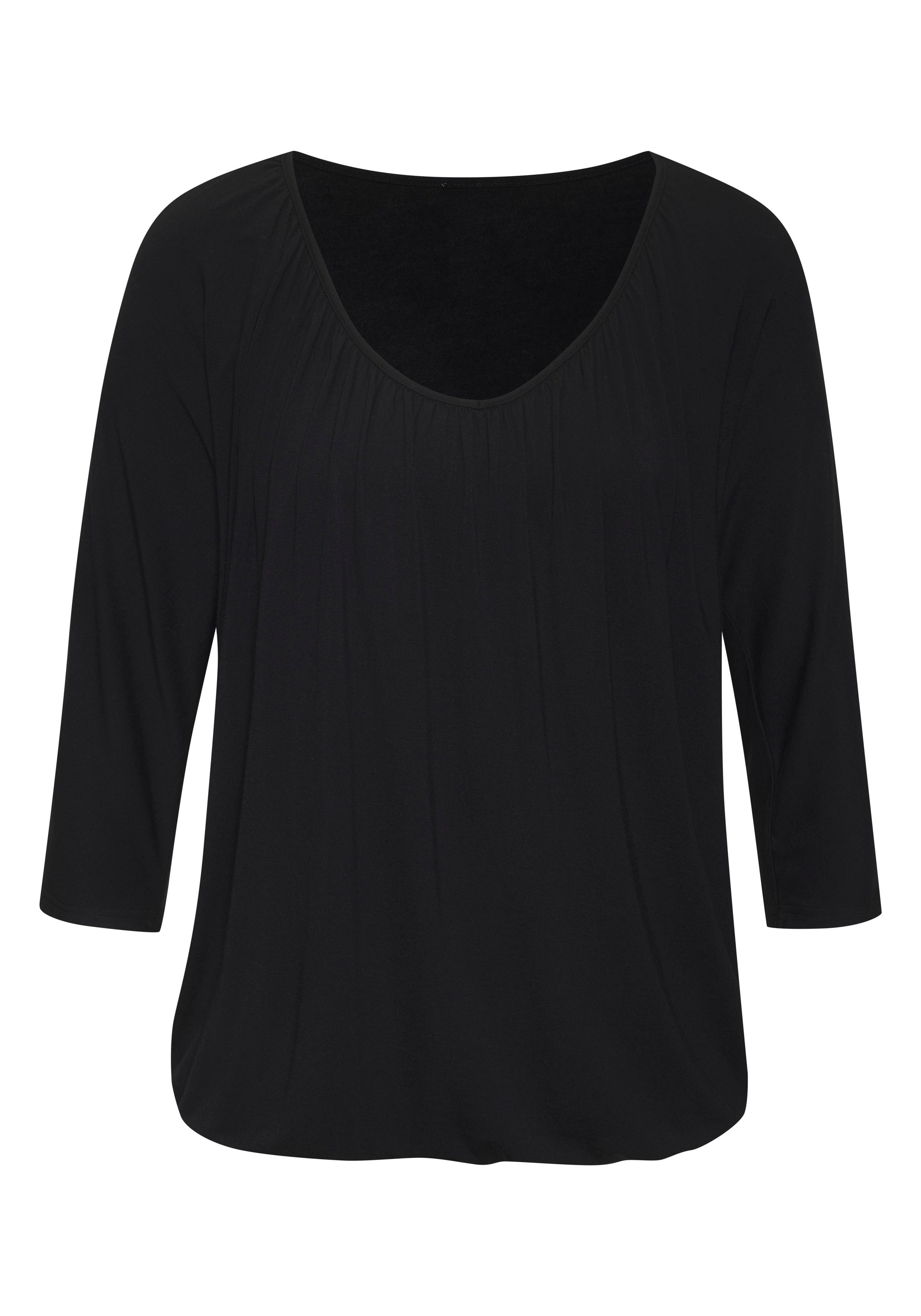3/4-Arm-Shirt mit zarter Raffung am Ausschnitt