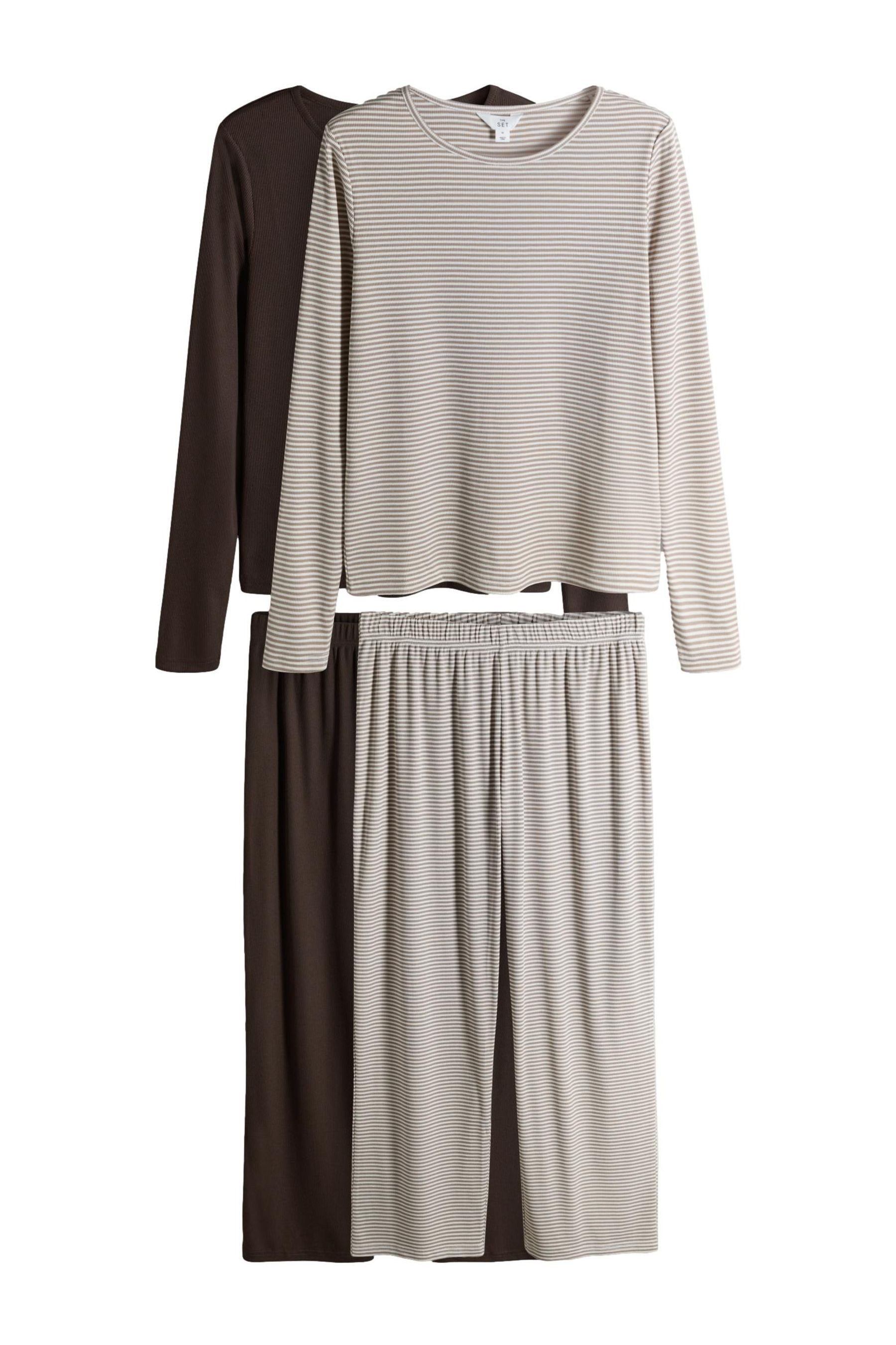 The Set Pyjama The Set gerippte, lange Schlafanzüge, 2er-Pack (4 tlg)