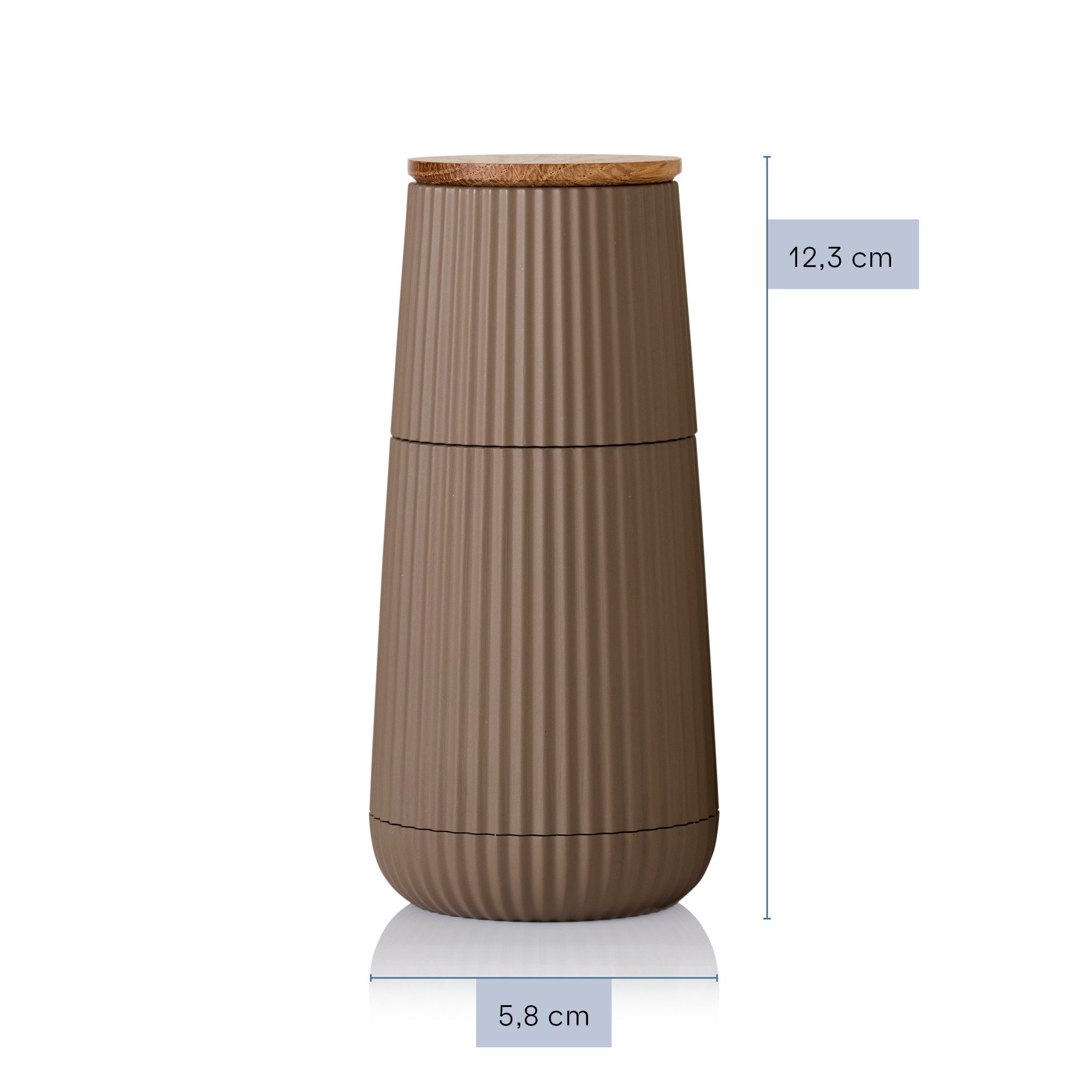 AdHoc Salz-/Pfeffermühle Scape im Zweier-Set manuell, (2 Stück), hochwertiges Keramikmahlwerk, exklusives Relief-Design, 12,3 cm hoch
