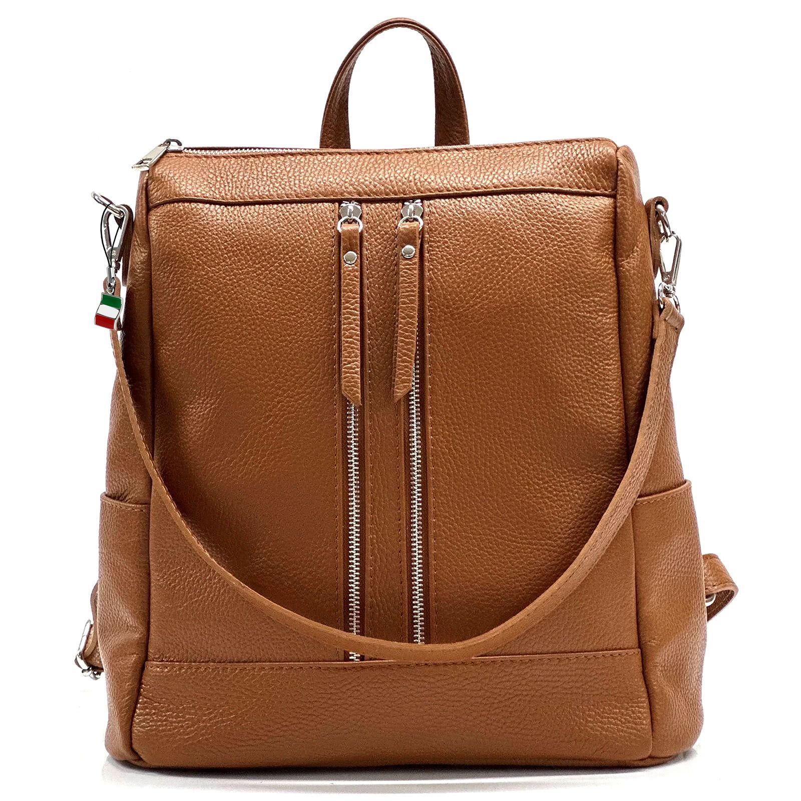 FLORENCE Cityrucksack Florence Rucksack Damen Echtleder, Damen Leder Cityrucksack, braun, tan ca. 30cm