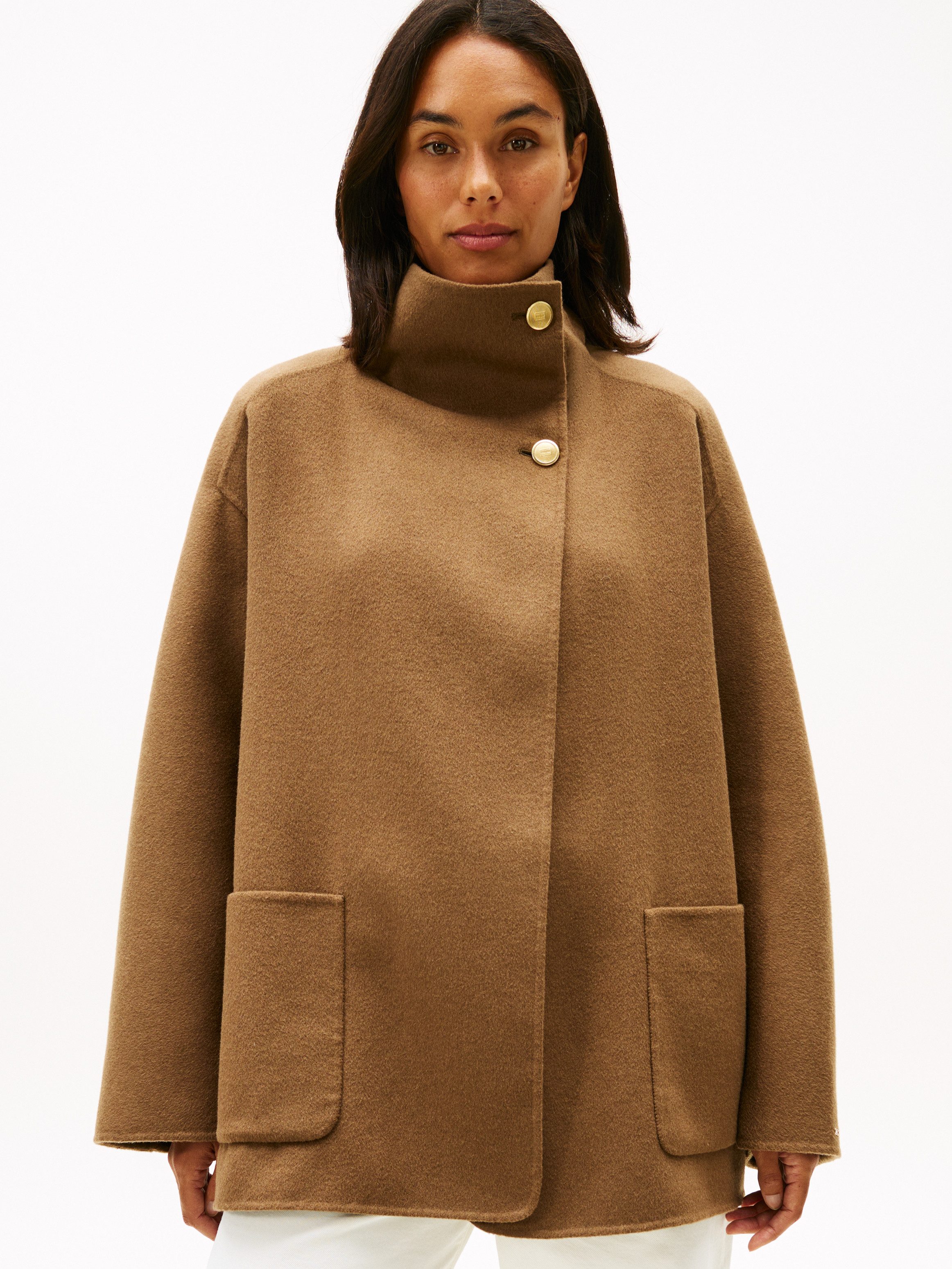 Tommy Hilfiger Kurzmantel DF WOOL GB FUNNEL NK COAT mit Wolle