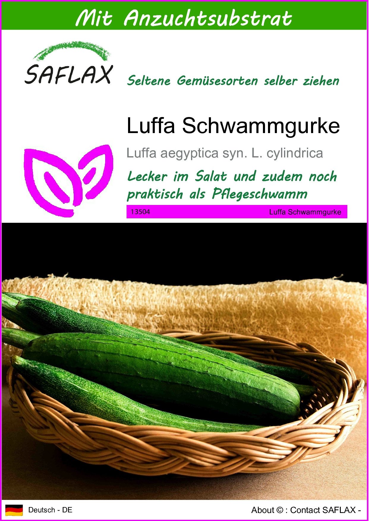 Gemüsesamen SAFLAX - Samen und Substrat - Luffa Schwammgurke