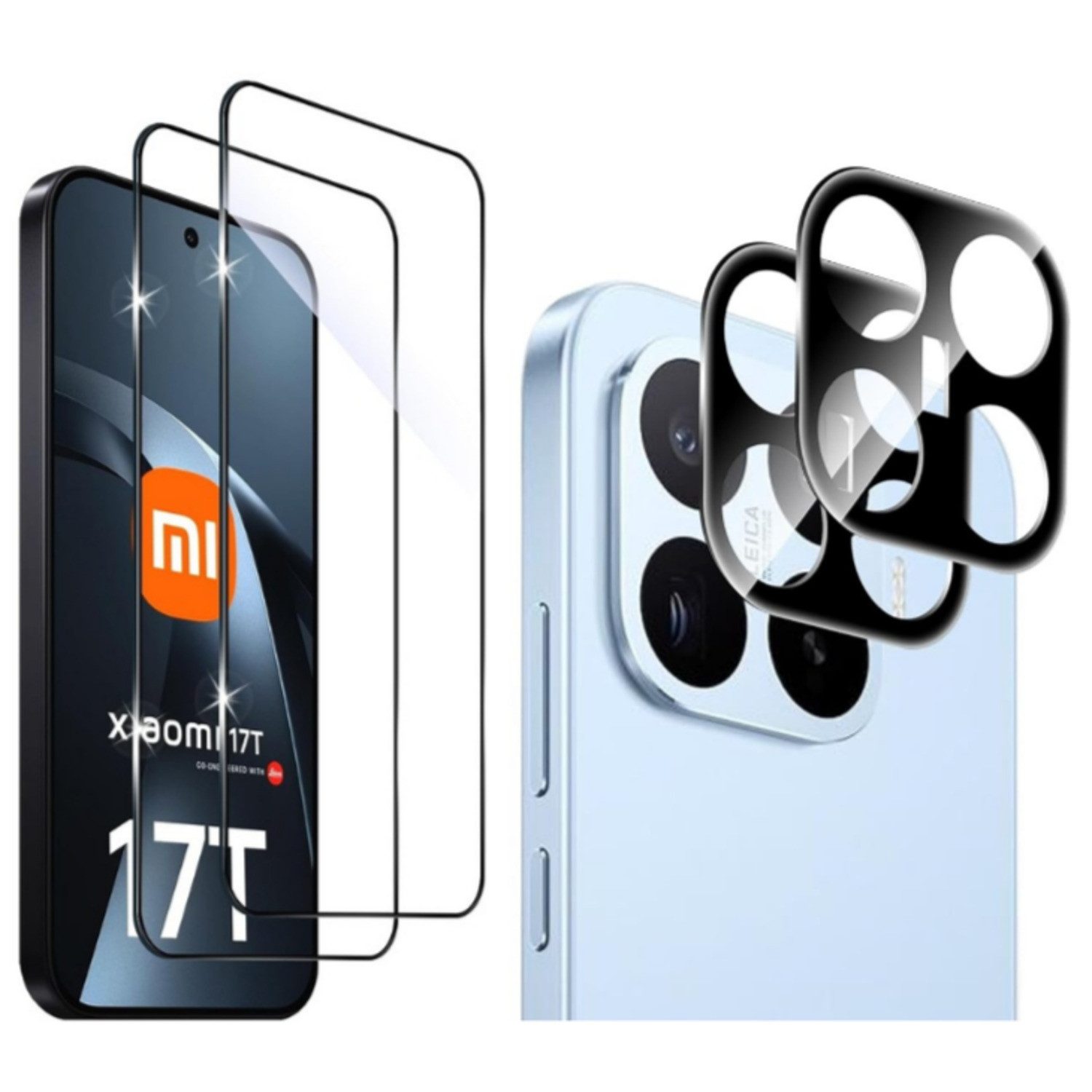 CLM-Tech Displayschutzglas 2X und Kameraschutz 2X für Xiaomi 17T Pro / Xiaomi 17T für Xiaomi 17T, - Spar-Set (2x Display Panzerglas und 2x Kameraglas), 4 Stück, Anti-Fingerabdruck und blasenfreie Anbringung