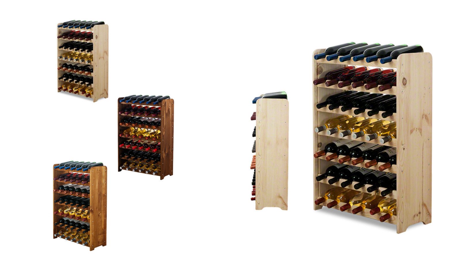 Modo24 Weinregal Flaschenregal Holzregal Flaschenständer Varianten 9 bis 91 Flaschen, (RW31) Getränkeregal, 3 Farben, FSC Holz Nachhaltig