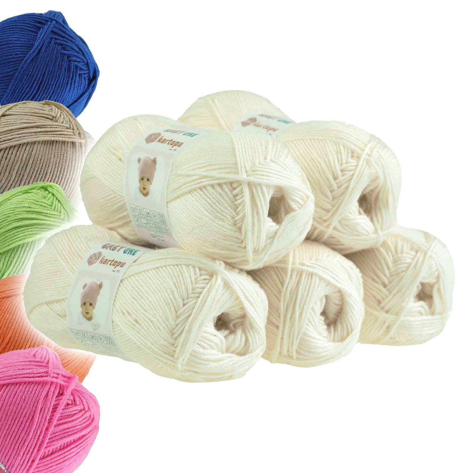 Kartopu 5 x 100g Strickgarn Kartopu BABY ONE Antipilling Babywolle Häkelwolle, 1250 m (Sparpaket), K019 perlweiß