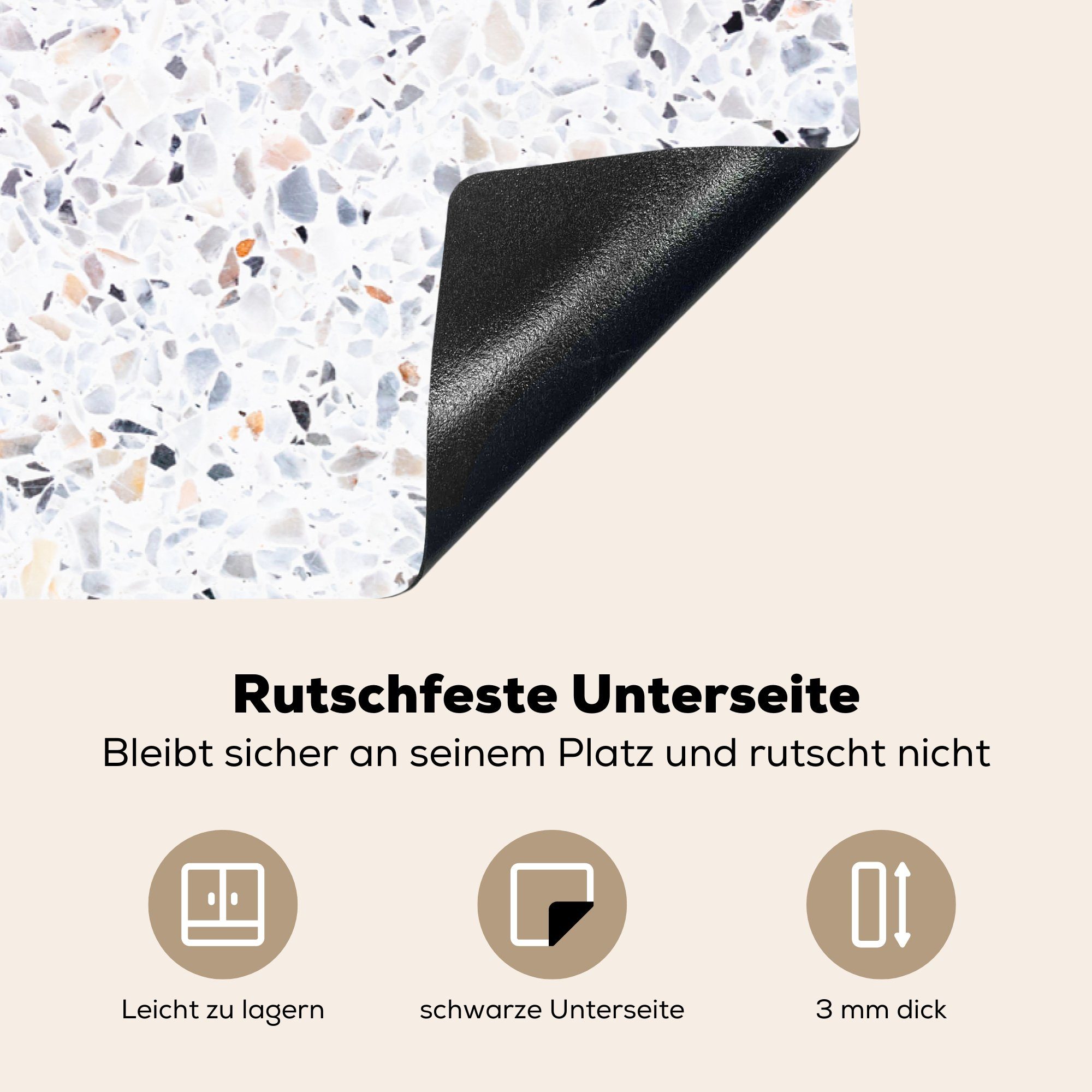 MuchoWow Herdblende-/Abdeckplatte Induktionskochfeld - die (1 - Weiß, Granit Ceranfeldabdeckung Schutz Vinyl, Design für tlg), 81x52 cm, küche, Struktur 