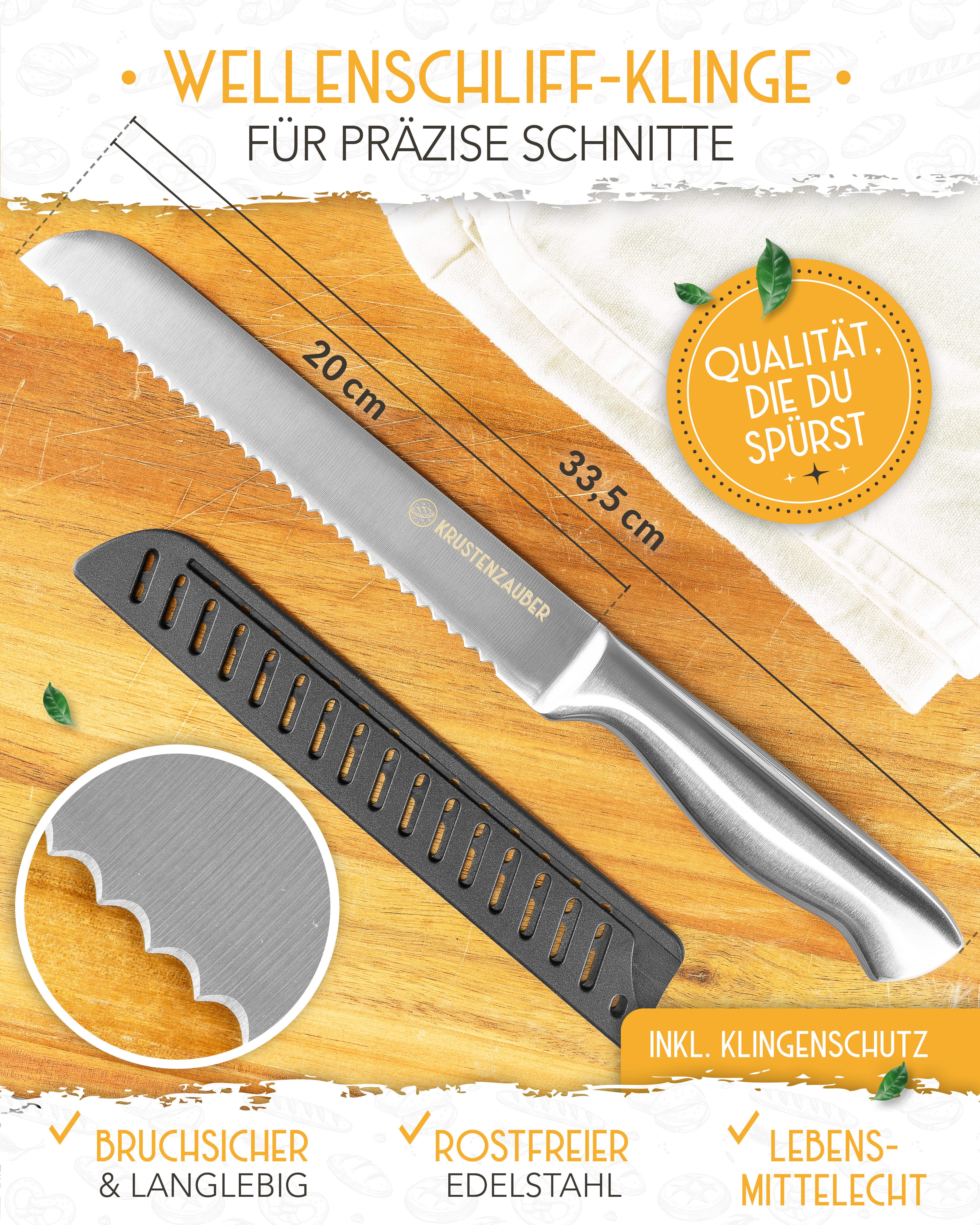 Krustenzauber Brotmesser Brotmesser mit Wellenschnitt aus Edelstahl - 20 & 26cm Küchenmesser – Bild 3 von 5