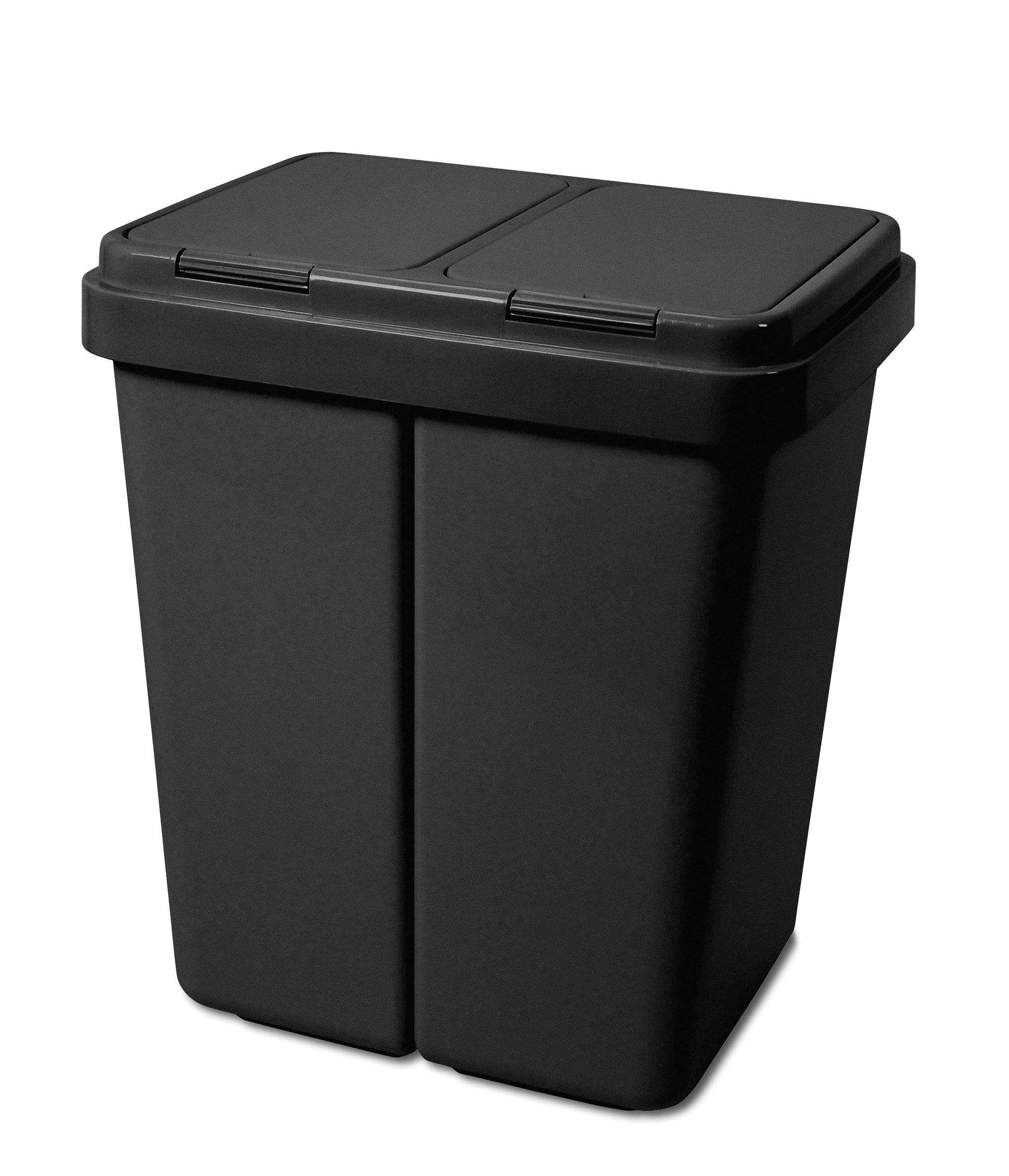 Gardissimo Mülltrennsystem Duo Bin schwarz Müllsortierer Doppel Mülltonne Abfalleimer 2 fach, 2 mal 25 Liter Fassungsvermögen / mit Tippdeckel und Klemmringen