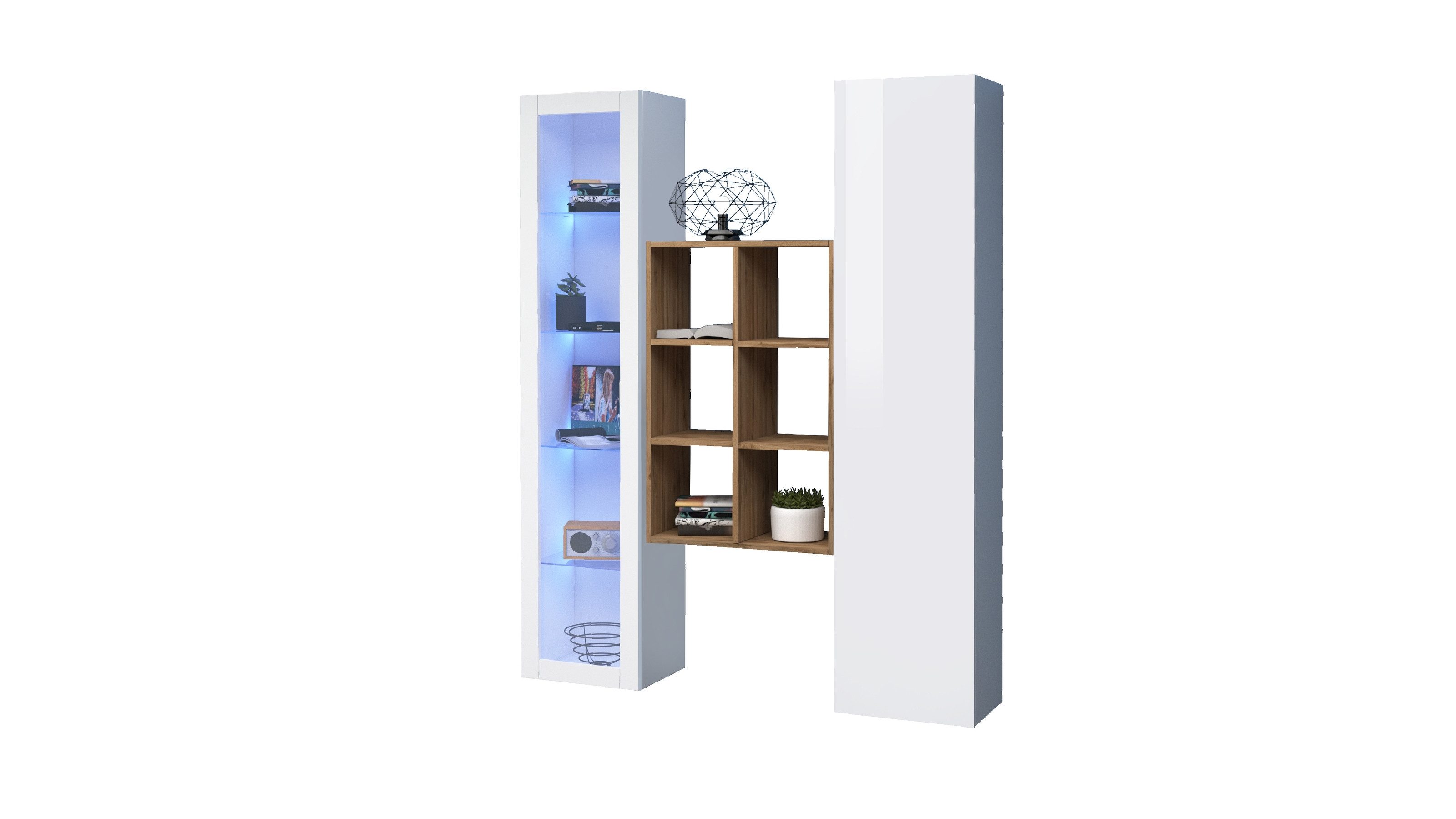 freiraum Wohnwand Benevent, (3-teilig) in Weiß Hochglanz - 140x180x30 (BxHxT)