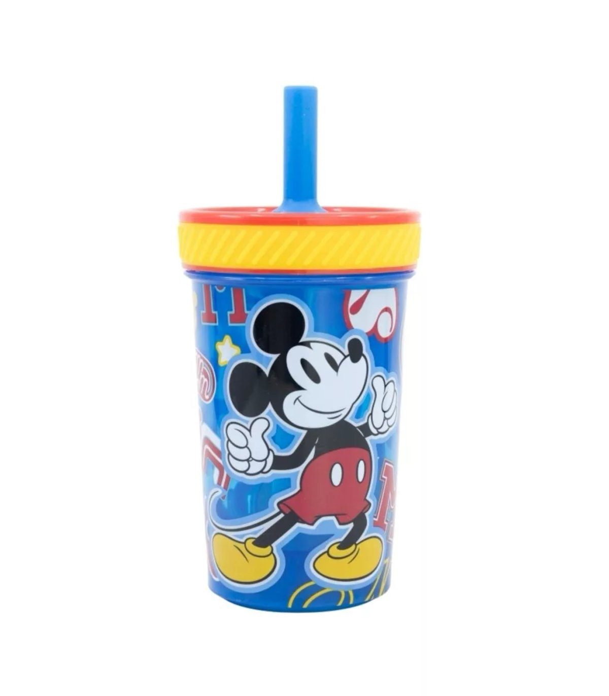 Disney Trinkflasche Mickey Mouse kippsicherer, rutschfester Plastikbecher mit Strohhalm
