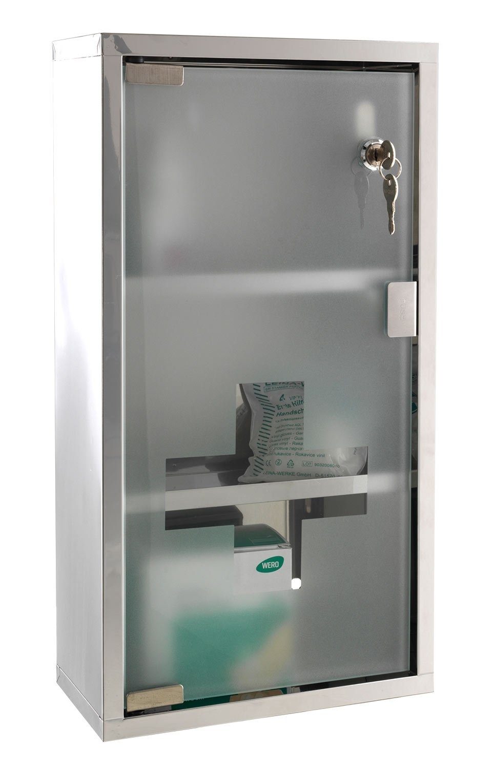 Medizinschrank DOC, Edelstahl, Glas, 1-türig, abschließbar, mit 2 Schlüsseln