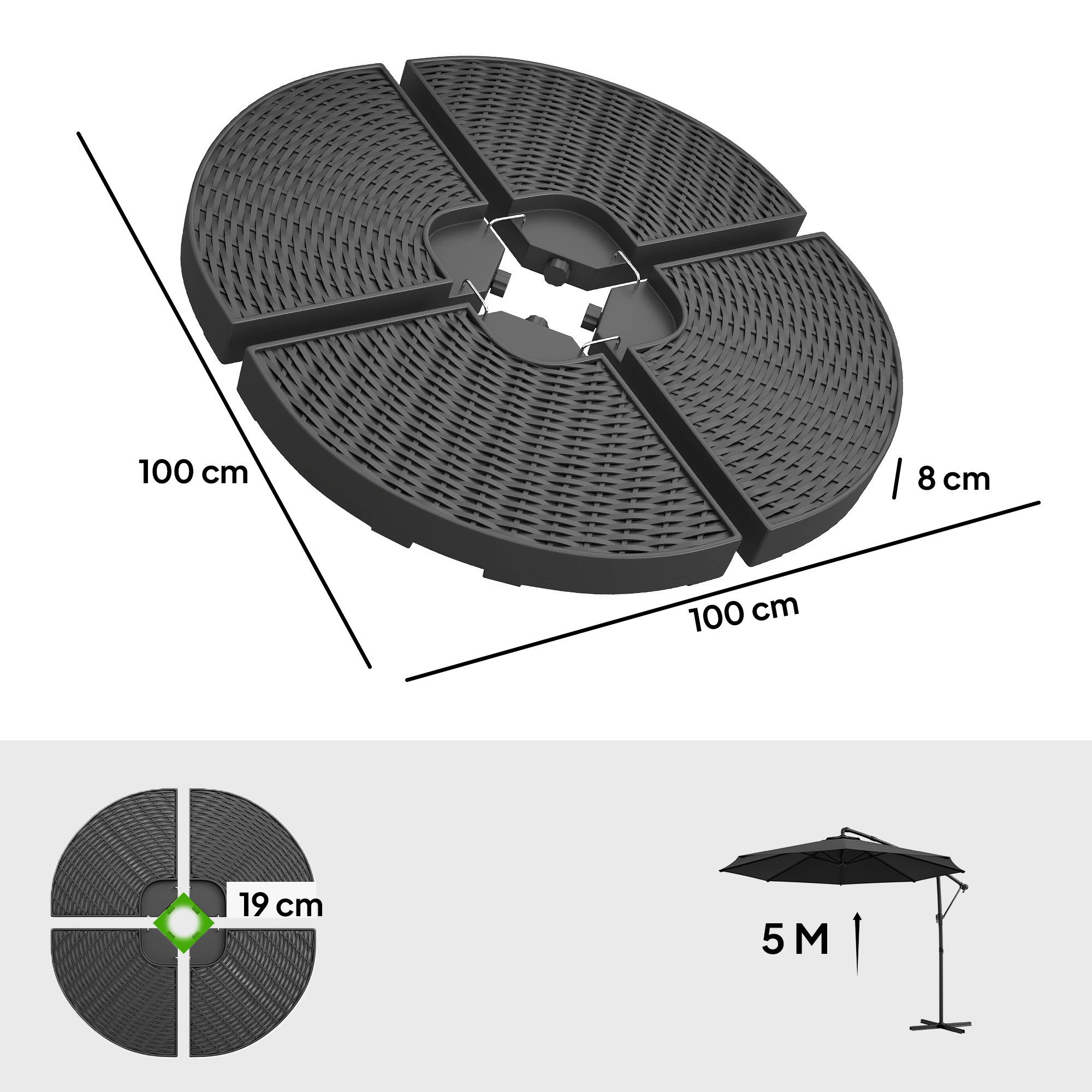 Outsunny Schirmhalter Sonnenschirmgewicht mit 52 kg Wasser oder 68 kg Sand befüllbar, Ampelschirmgewicht, 1 tlg., Schirmgewicht