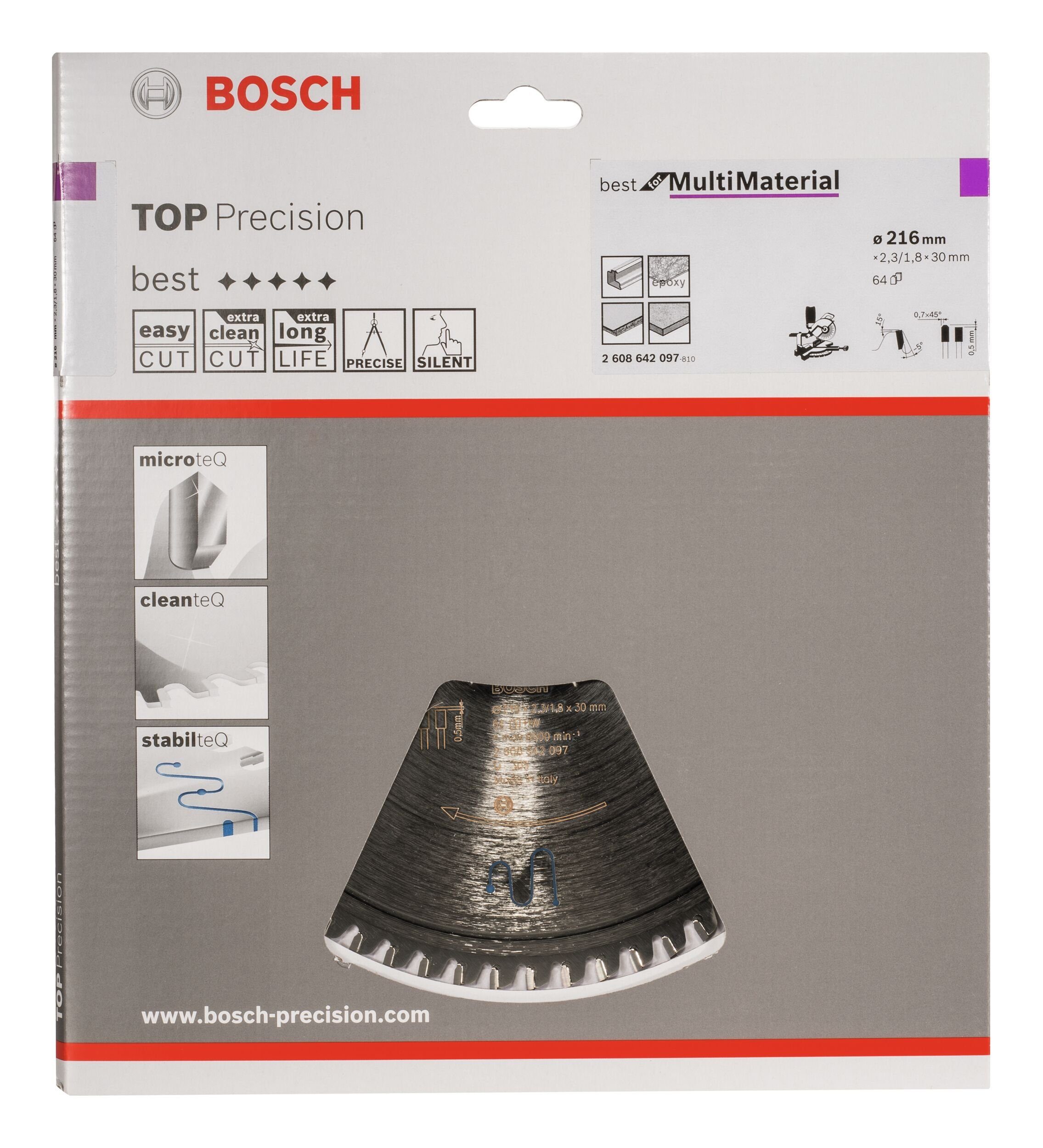 BOSCH Kreissägeblatt, Top Precision Material Multi x mm 30 Best 216 - 2,3 x for 64Z
