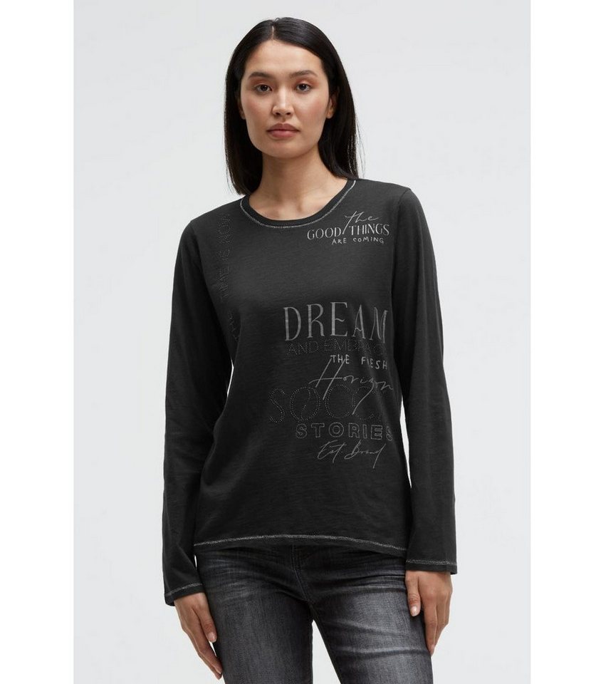 SOCCX Langarmshirt mit Print und Schmucksteinen