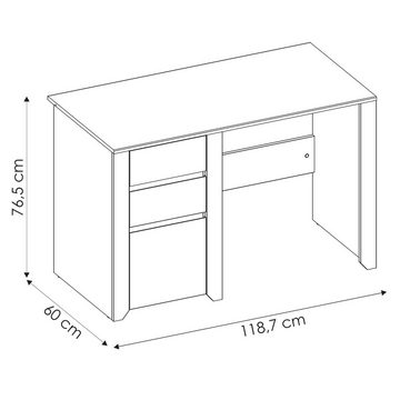 Lomadox Schreibtisch AMANTEA-129, mit Aufsatz, Craft Eiche weiß