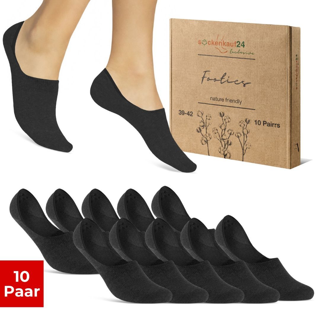 sockenkauf24 Füßlinge 10 Paar Premium Füßlinge aus gekämmter Baumwolle Damen & Herren (Schwarz, 43-46) Sneaker Socken ohne drückende Naht (Exclusive Line) - 70103T WP
