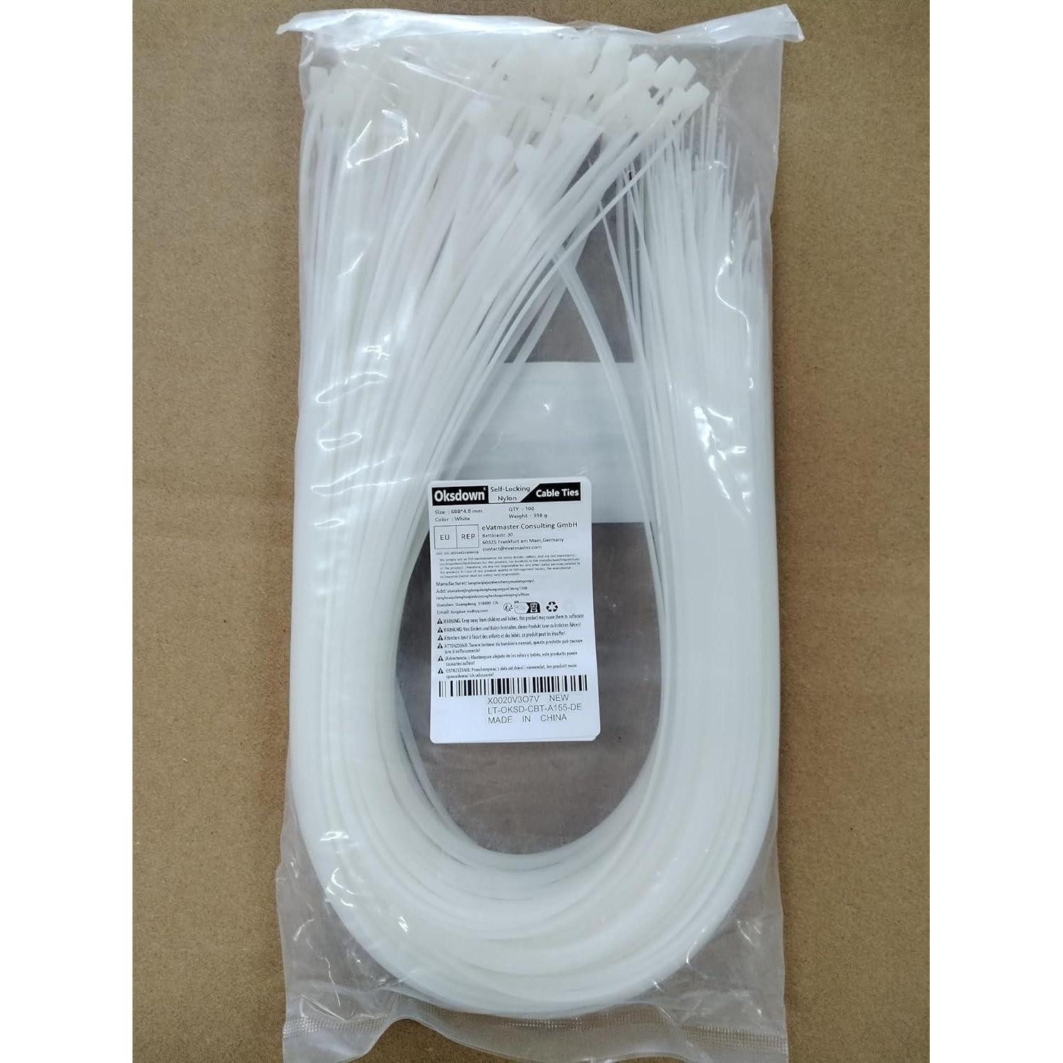 LuxusKollektion Kabelbinder Kabelbinder 100 Stück 600mm weiß 22kg UV beständig Nylon 4.8x600mm