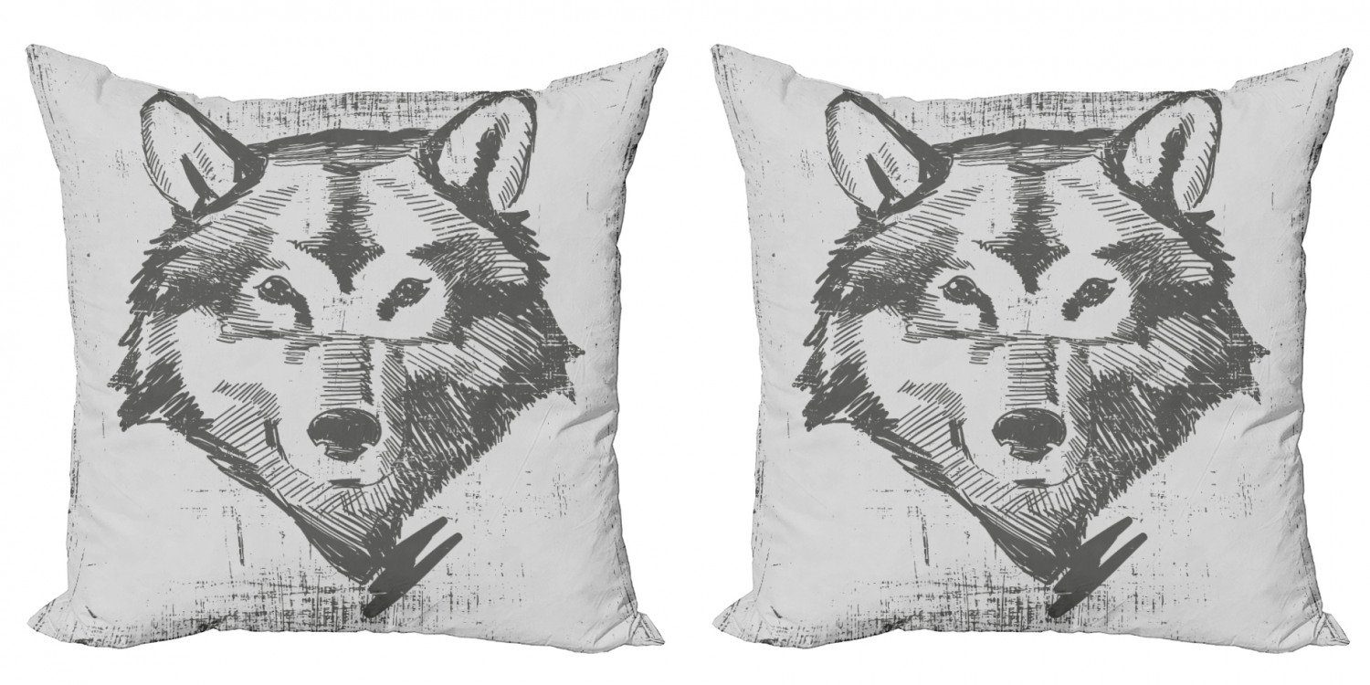 Kissenbezüge Canine (2 Digitaldruck, Wolf Stück), Abakuhaus Doppelseitiger Detaillierte Modern Accent Skizze