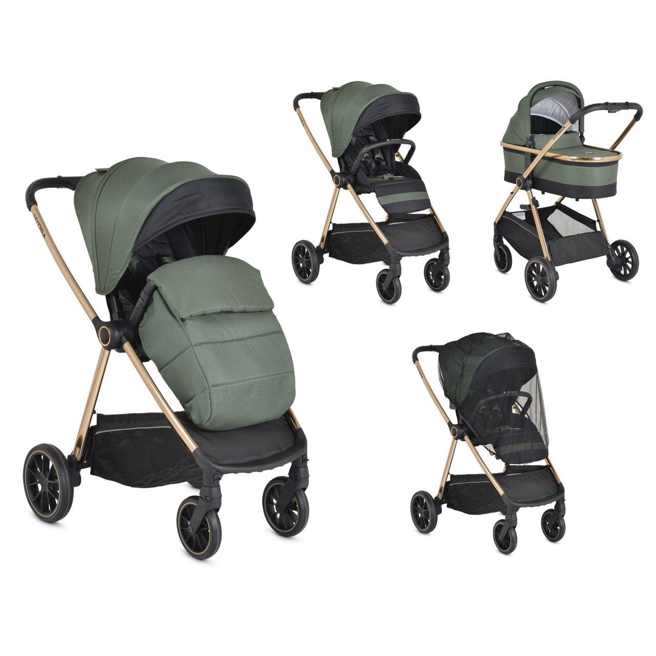 Cangaroo Kombi-Kinderwagen Kinderwagen 2 in 1 Hydra, Babywanne Sportsitz Fußabdeckung Moskitonetz grün