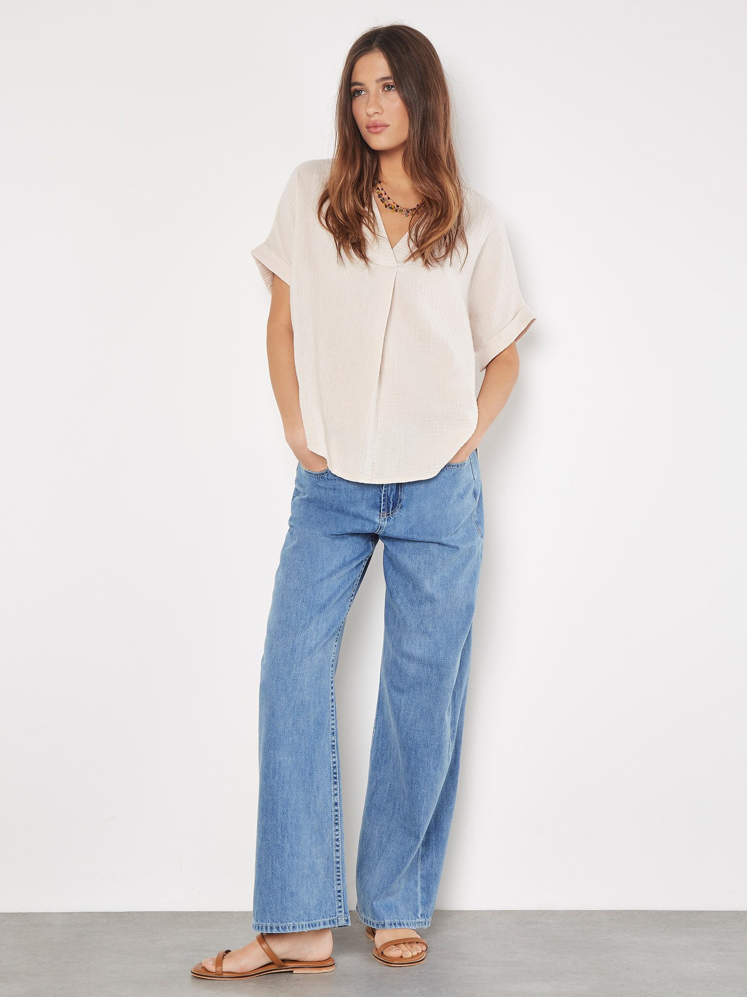 Apricot Blusenshirt Top aus Baumwolle (1-tlg) in fließender Ware günstig online kaufen