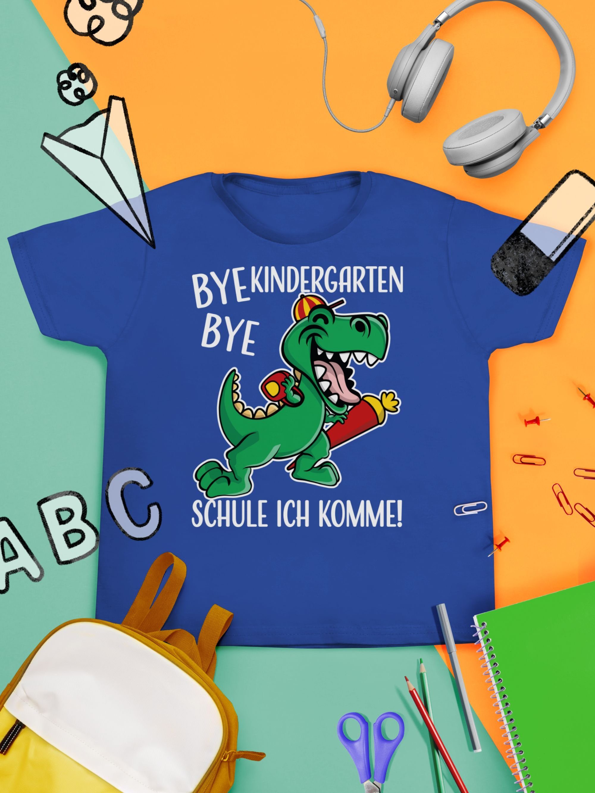 Bye 2 Shirtracer Bye Schulanfang Einschulung Dinosaurier Kindergarten Royalblau Junge T-Shirt Geschenke