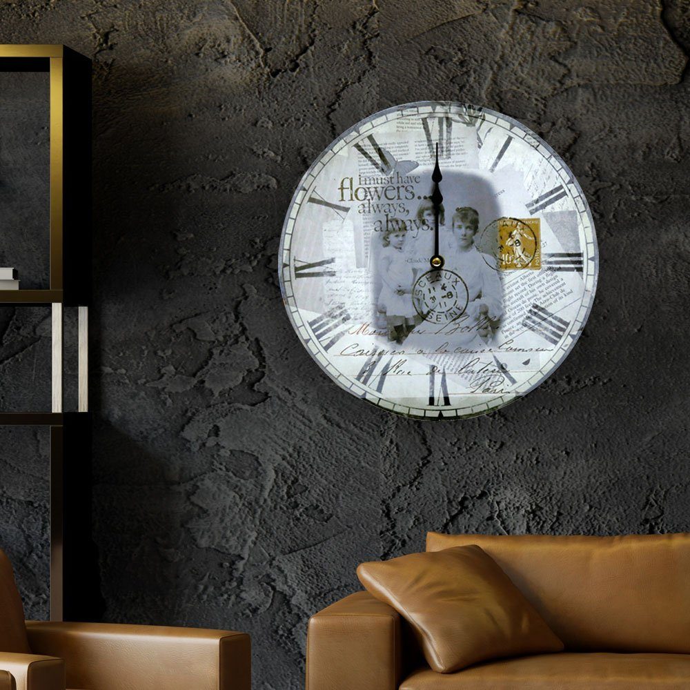 EGLO Wanduhr (Wanduhr Vintage Uhr für Wohnzimmerwand Wanddeko Uhr Retro,  römische Zahlen, Motiv Postkarte, MDF lackiert, 1x AA Batterie, DxT 31x4 cm)