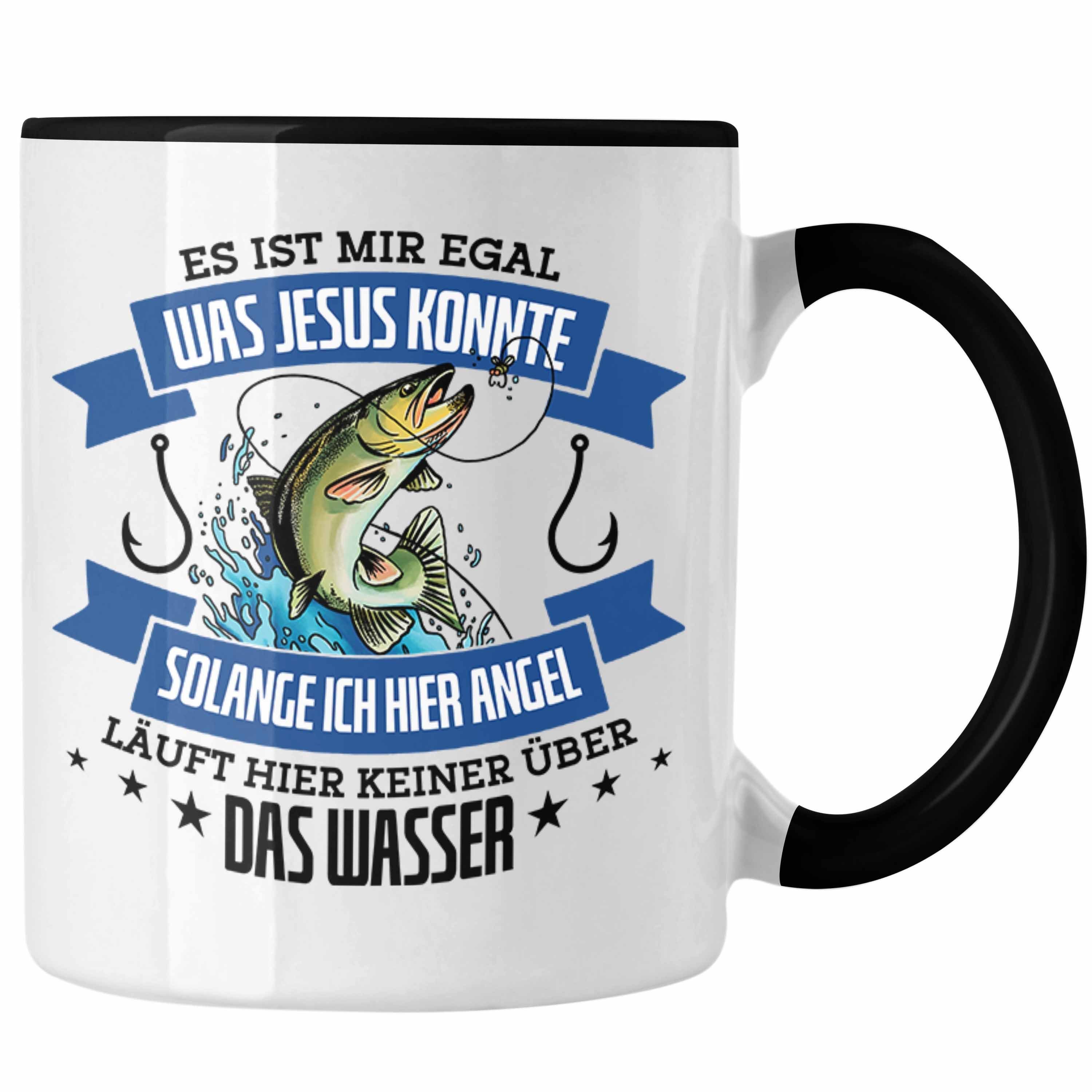 Trendation Tasse Lustige Tasse für Angler Lustiger Spruch Geschenkidee Schwarz