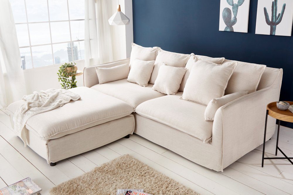 riess-ambiente Fußhocker HEAVEN 100cm natur · Hussensofa inkl. Kissen und abnehmbaren Bezug (Einzelartikel, 1 St), Wohnzimmer · Leinenstoff-Gemisch · Federkern-Polsterung · Landhausstil