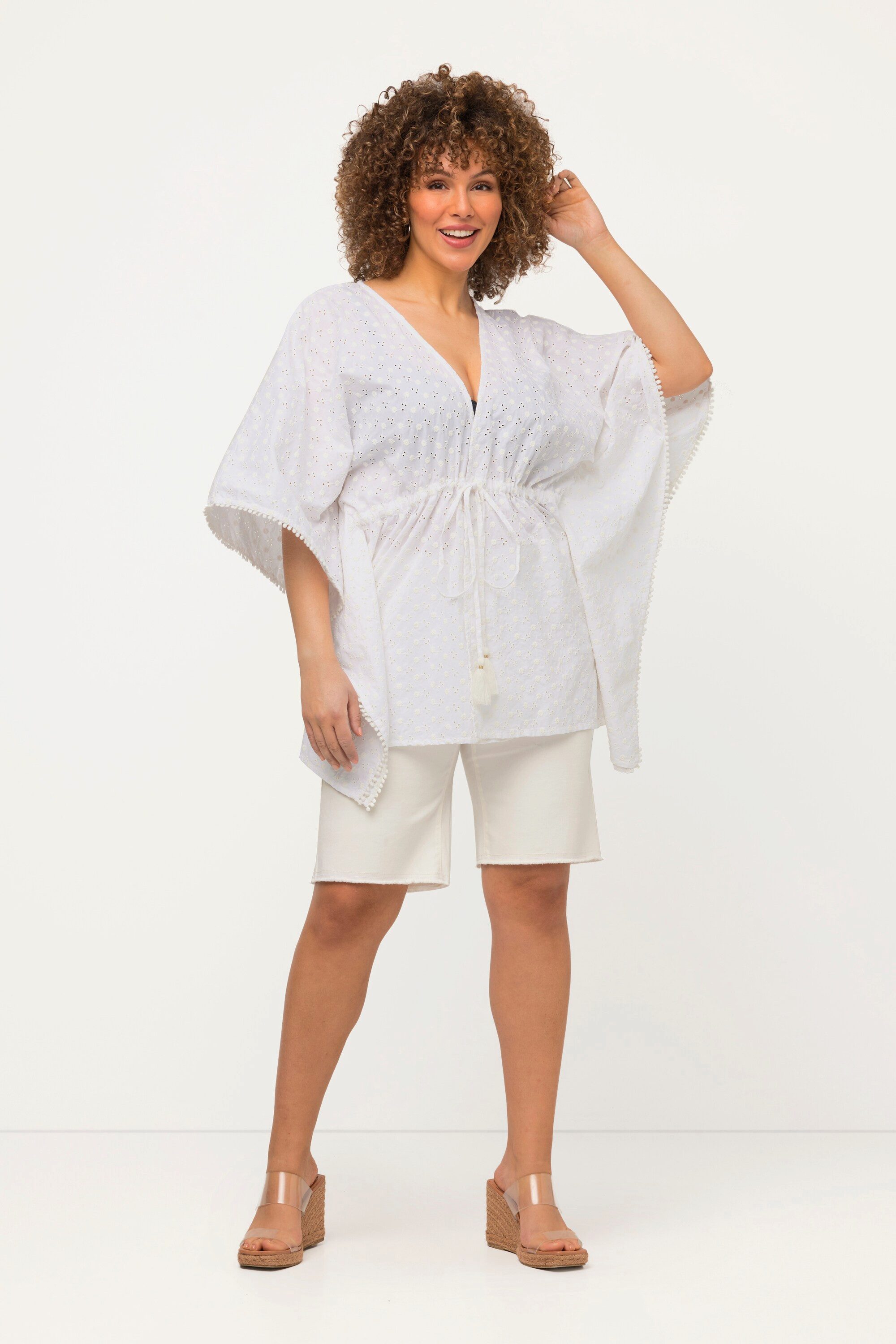 Ulla Popken Tunika Kimono-Bluse Lochspitze Oversized günstig online kaufen